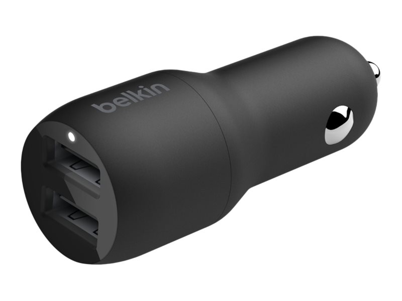 Belkin BOOST CHARGE Double chargeur - Adaptateur d'alimentation pour voiture - 24 Watt - 4.8 A - 2 connecteurs de sortie (USB) - sur le câble : Lightning - noir - CCD001BT1MBK - Batteries et adaptateurs d'alimentation pour téléphone cellulaire