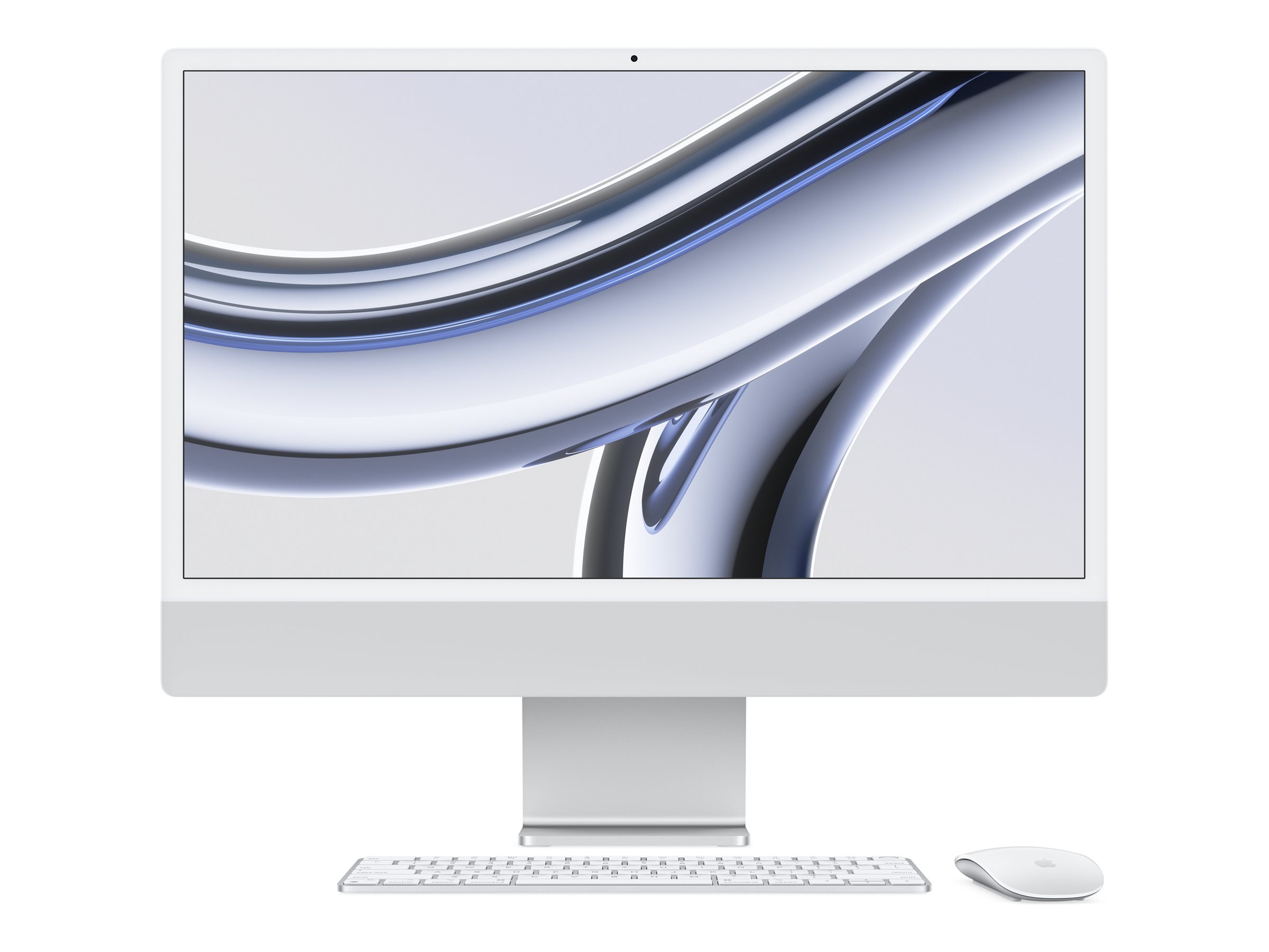 Apple iMac with 4.5K Retina display - Tout-en-un - M3 - RAM 8 Go - SSD 256 Go - M3 8-core GPU - IEEE 802.11ax (Wi-Fi 6E), Bluetooth 5.3 LAN sans fil: - 802.11a/b/g/n/ac/ax (Wi-Fi 6E), Bluetooth 5.3 - Apple macOS Sonoma 14.0 - moniteur : LED 24" 4480 x 2520 (4.5K) - clavier : Français - argent - MQR93FN/A - Ordinateurs de bureau