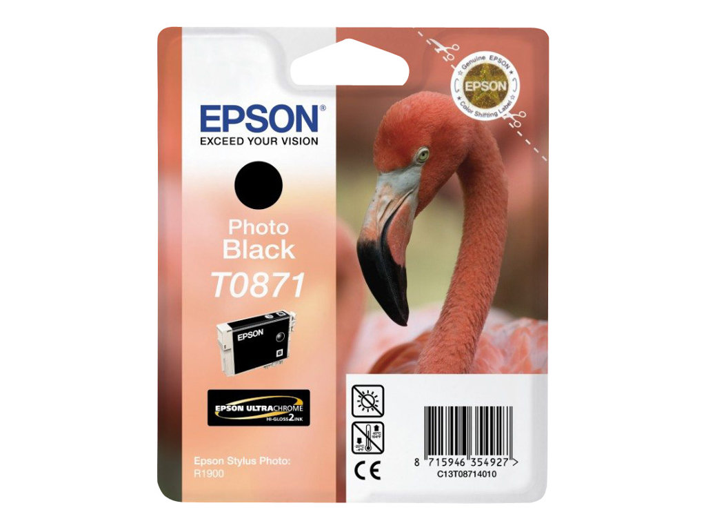 Epson T0871 - 11.4 ml - photo noire - original - blister - cartouche d'encre - pour Stylus Photo R1900 - C13T08714010 - Cartouches d'encre Epson