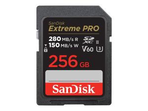 SanDisk Extreme Pro - Carte mémoire flash - 256 Go - Video Class V60 / UHS-II U3 / Class10 - SDXC UHS-II - SDSDXEP-256G-GN4IN - Cartes flash