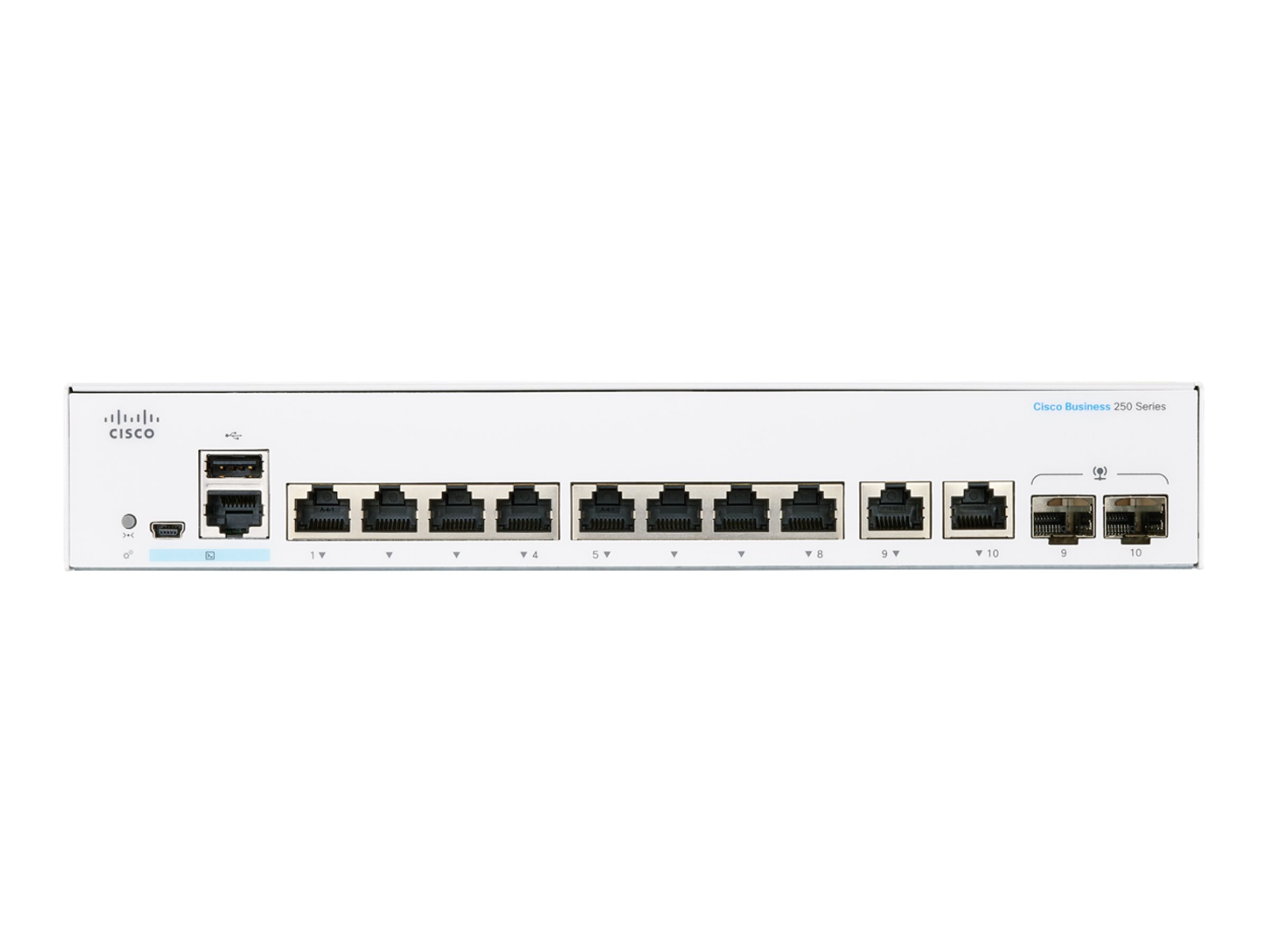 Cisco Business 250 Series CBS250-8T-E-2G - Commutateur - C3 - intelligent - 8 x 10/100/1000 + 2 x SFP Gigabit combiné - Montable sur rack - CBS250-8T-E-2G-EU - Concentrateurs et commutateurs gigabit