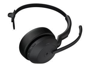 Jabra Evolve2 55 MS Mono - Micro-casque - sur-oreille - Bluetooth - sans fil - Suppresseur de bruit actif - USB-C via un adaptateur Bluetooth - noir - avec support de chargement - certifié Zoom, Cisco Webex Certified, Certifié Tencent Meeting, Certifié Alcatel-Lucent, Certifié Avaya, Certifié Unify, Certifié MFi, Certifié Google Meet, Certifié Amazon Chime - 25599-899-989 - Écouteurs