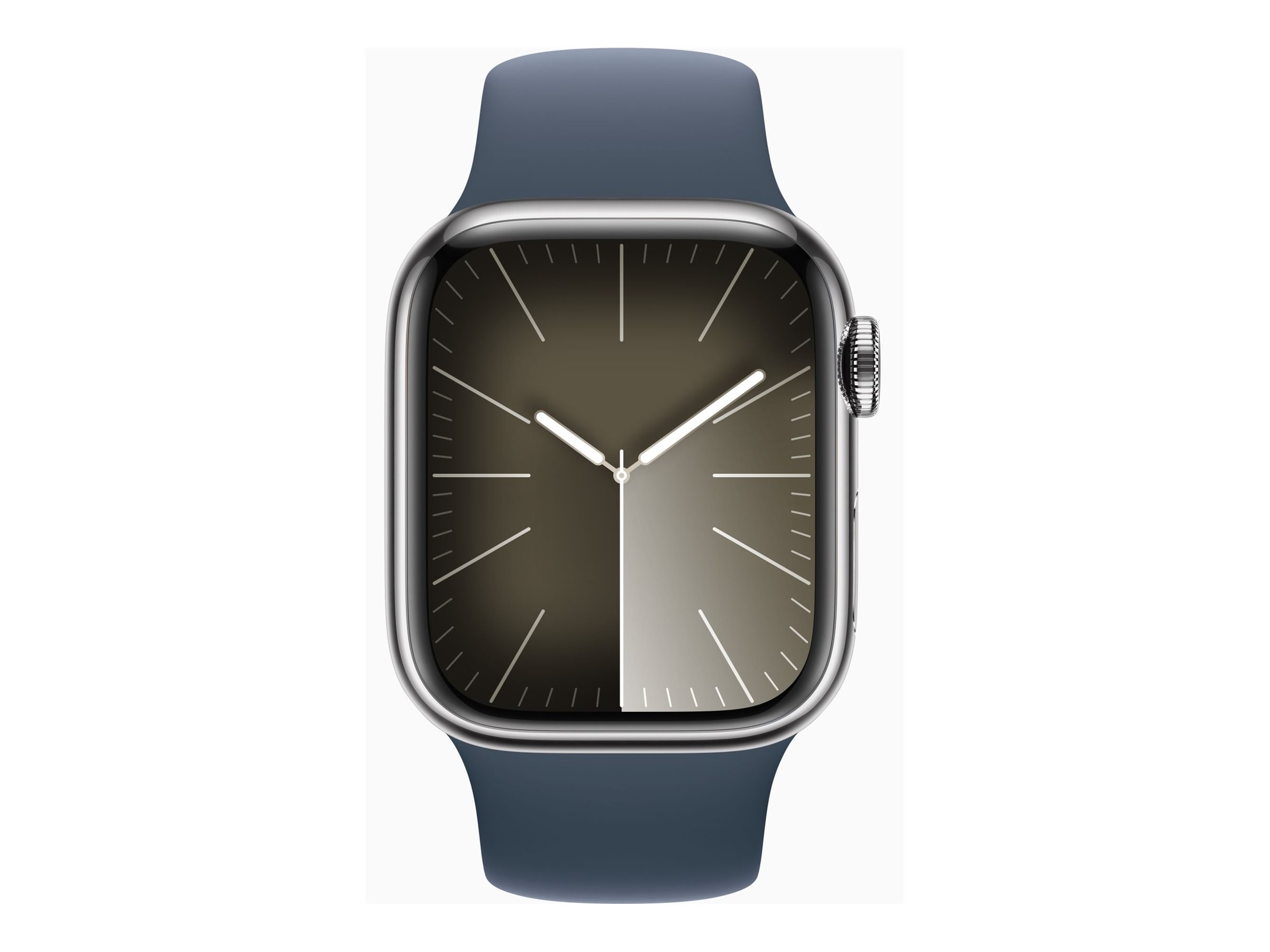 Apple Watch Series 9 (GPS + Cellular) - 41 mm - acier inoxydable argent - montre intelligente avec bande sport - fluoroélastomère - bleu orage - taille du bracelet : M/L - 64 Go - Wi-Fi, LTE, UWB, Bluetooth - 4G - 42.3 g - MRJ33QF/A - Montres intelligentes