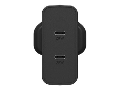 OtterBox Wall Charger - Adaptateur secteur - 50 Watt - 3 A - PD 3.0 - 2 connecteurs de sortie (24 pin USB-C) - noir scintillant - 78-52714 - Adaptateurs électriques et chargeurs