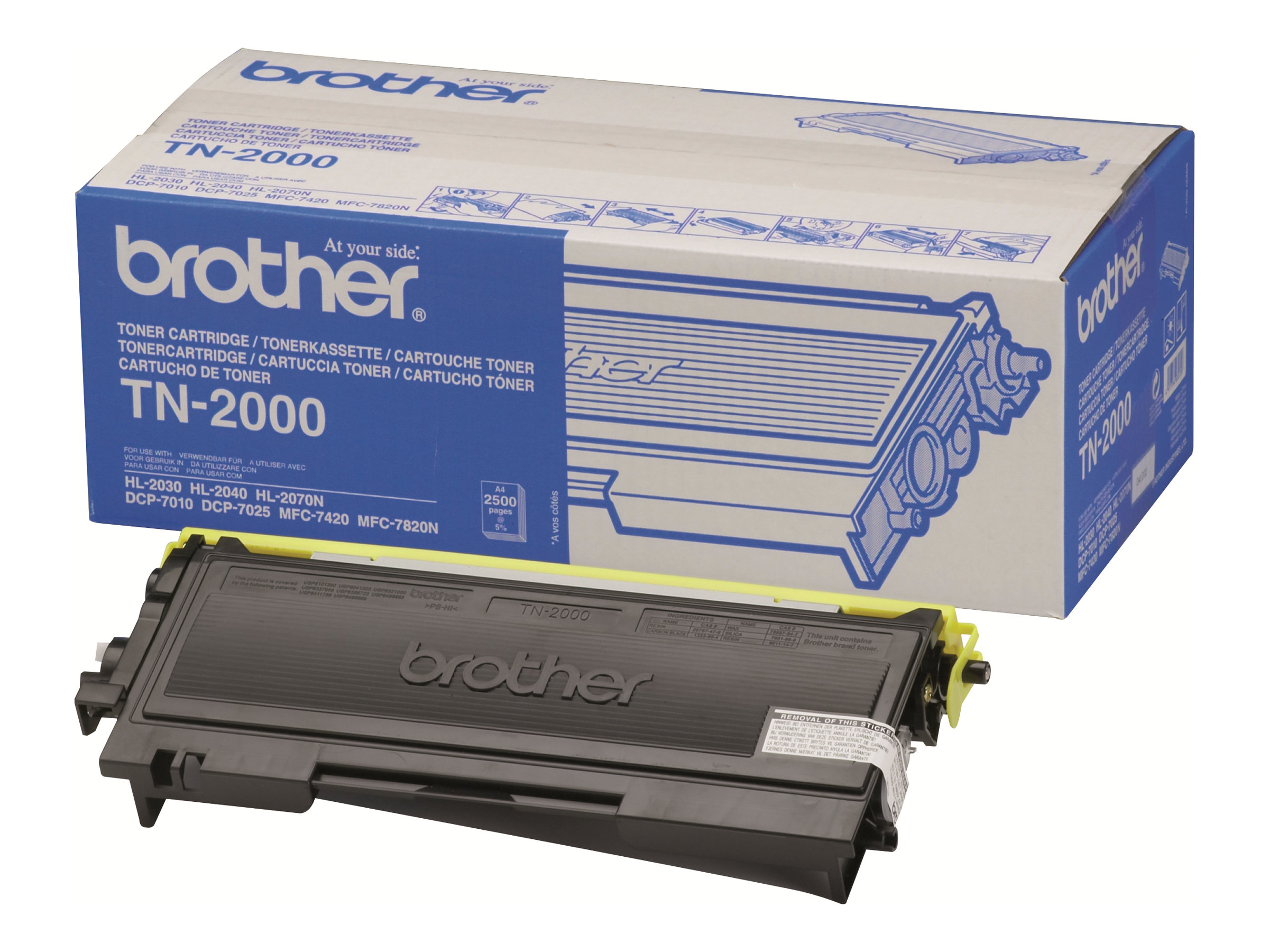 Brother TN2000 - Noir - original - cartouche de toner - pour Brother DCP-7010, DCP-7010L, DCP-7025, MFC-7225n, MFC-7420, MFC-7820N; FAX-2820, 2825 - TN2000 - Cartouches de toner