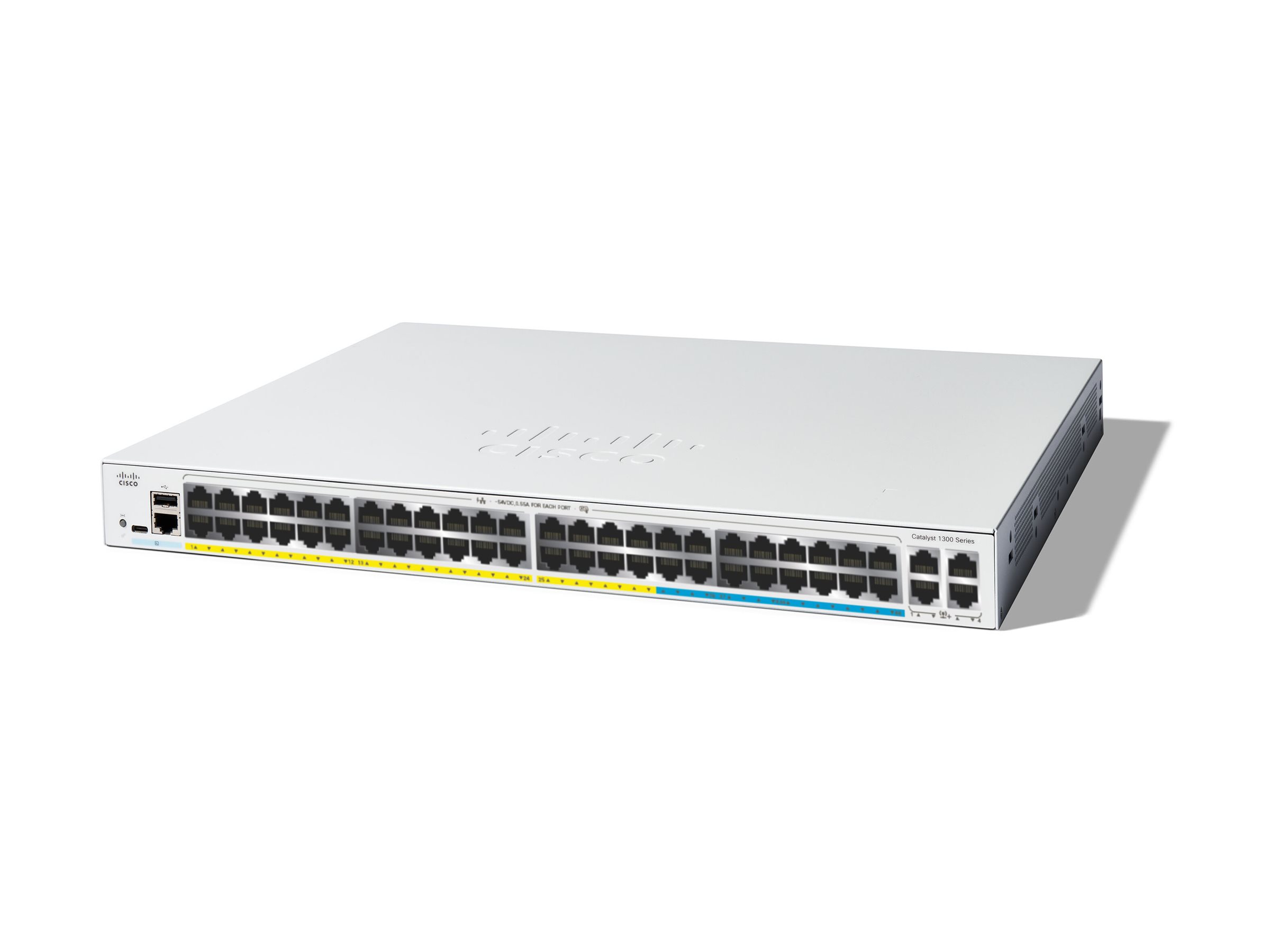 Cisco Catalyst 1300-48MGP-4X - Commutateur - C3 - Géré - 48 x 10 Gigabit Ethernet + 4 x 10 Gigabit SFP+ - Montable sur rack - PoE+ (370 W) - C1300-48MGP-4X - Commutateurs gérés