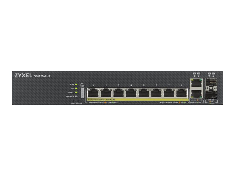 Zyxel GS1920-8HPv2 - Commutateur - intelligent - 8 x 10/100/1000 (PoE+) + 2 x SFP Gigabit combiné - de bureau, fixation murale - PoE+ (130 W) - GS1920-8HPV2-EU0101F - Concentrateurs et commutateurs gigabit