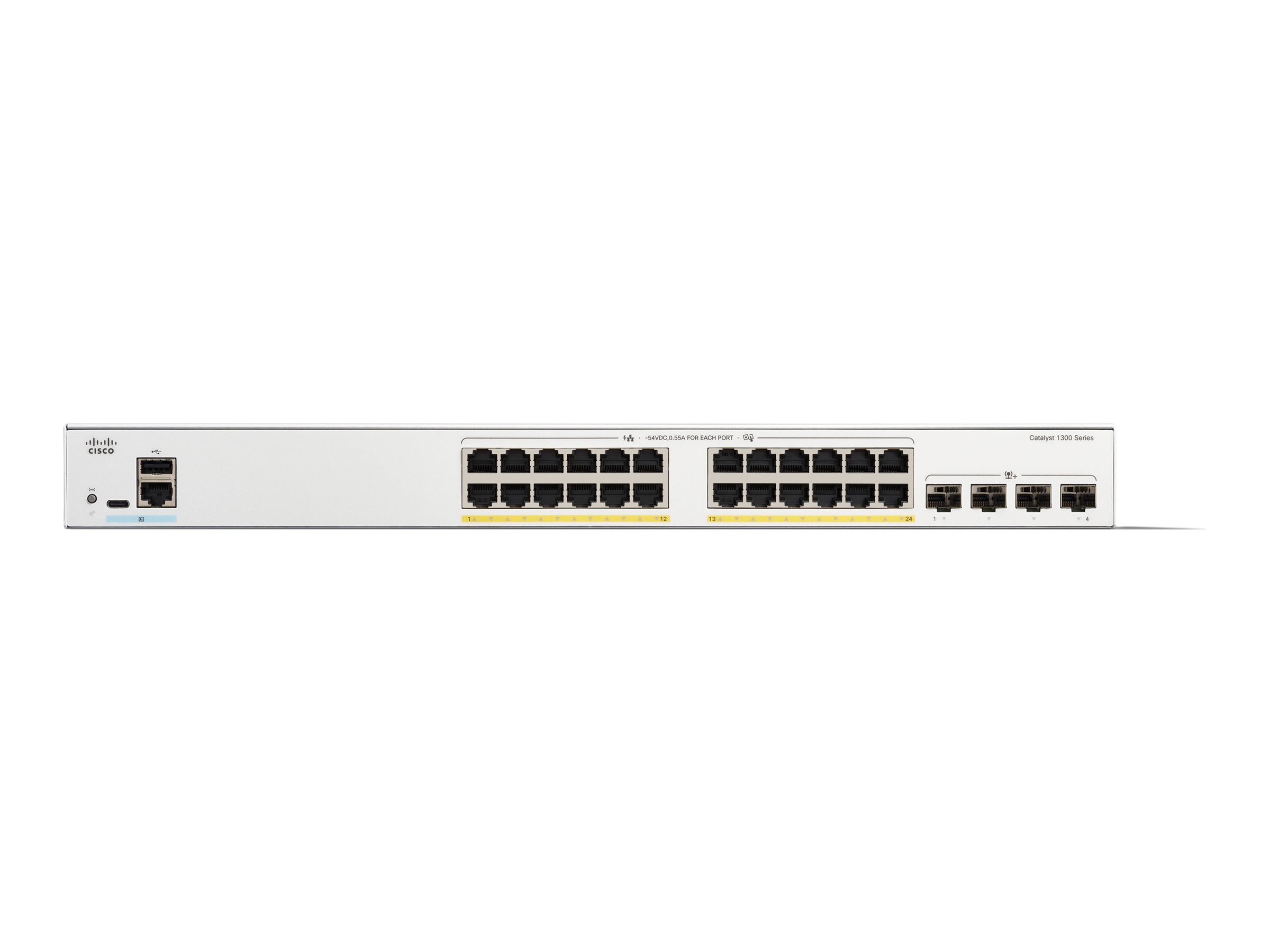 Cisco Catalyst 1300-24P-4X - Commutateur - C3 - Géré - 24 x 10/100/1000 (PoE+) + 4 x 10 Gigabit SFP+ - Montable sur rack - PoE+ (195 W) - C1300-24P-4X - Concentrateurs et commutateurs gigabit