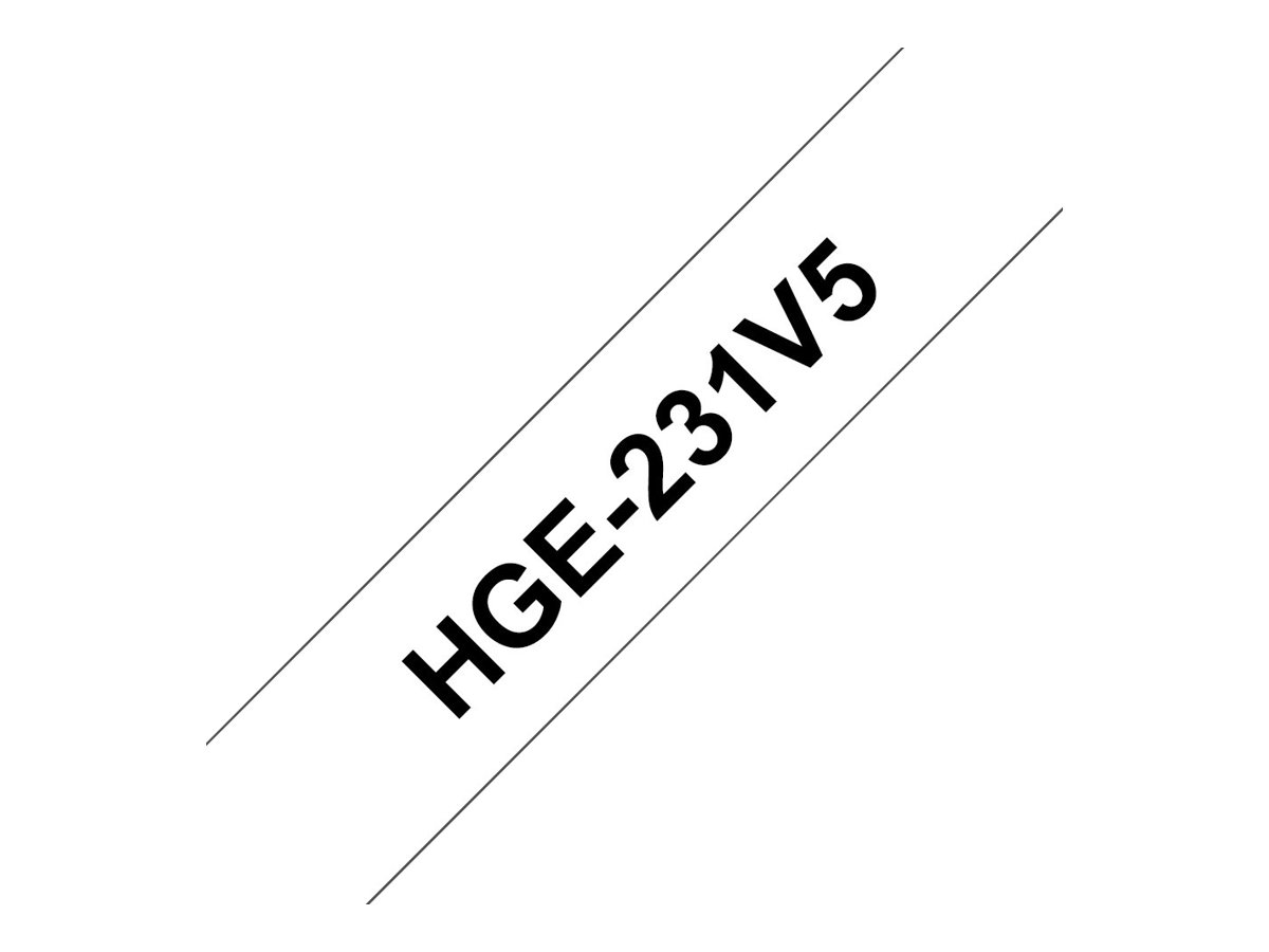 Brother HGE-231V5 - Noir sur blanc - Rouleau (1,2 cm x 8 m) 5 cassette(s) ruban laminé - pour P-Touch PT-9500pc, PT-9700PC, PT-9800PCN; P-Touch R RL-700S - HGE231V5 - Rouleaux de papier