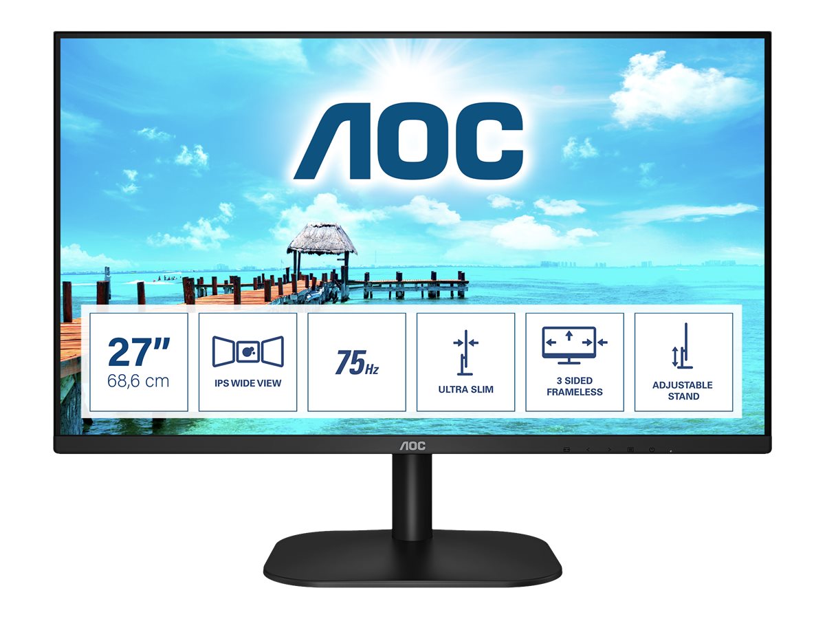 AOC 27B2H/EU - Écran LED - 27" - 1920 x 1080 Full HD (1080p) @ 75 Hz - IPS - 250 cd/m² - 1000:1 - 4 ms - HDMI, VGA - noir - 27B2H/EU - Écrans d'ordinateur