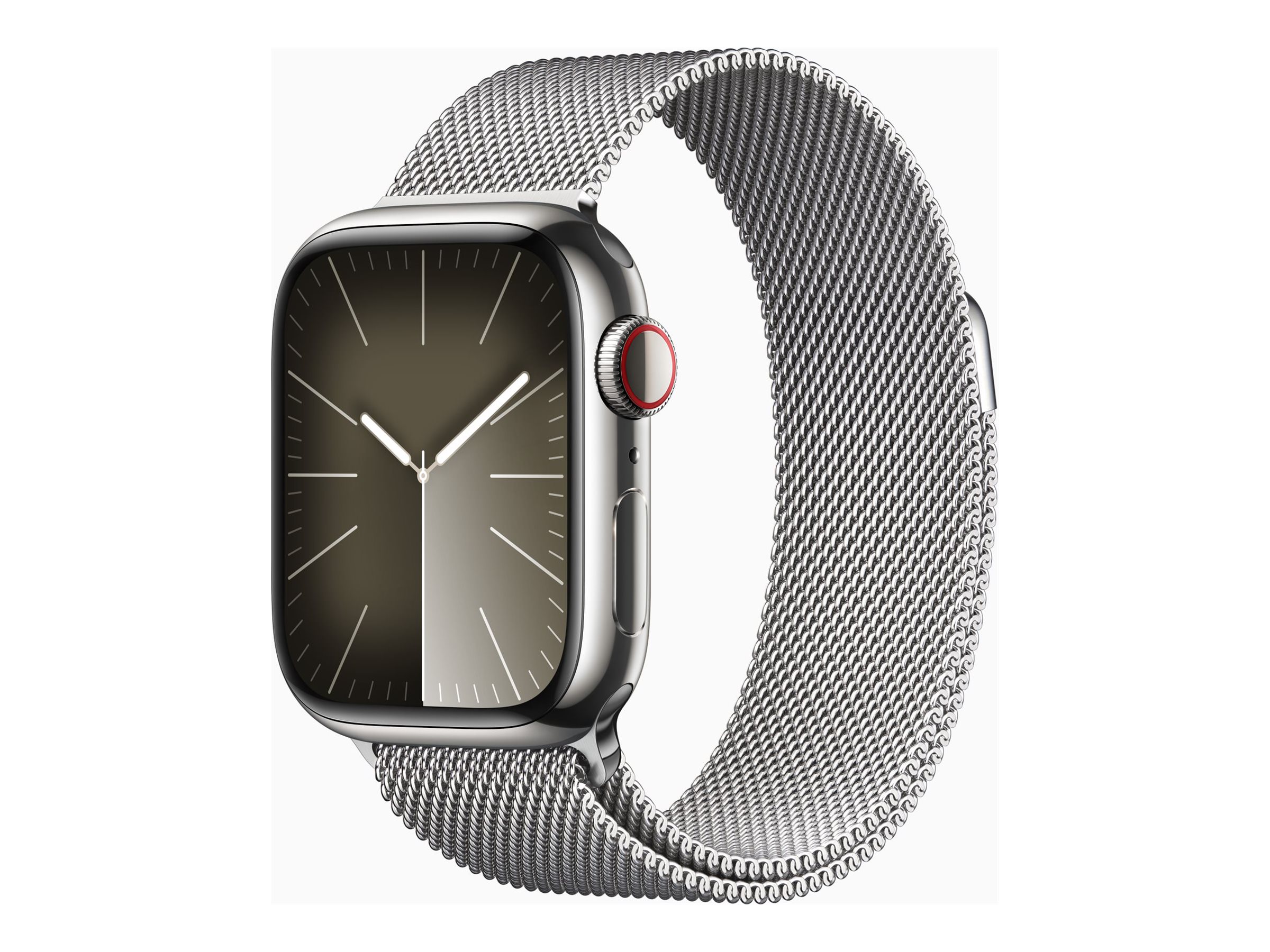 Apple Watch Series 9 (GPS + Cellular) - 41 mm - acier inoxydable argent - montre intelligente avec boucle milanaise - 64 Go - Wi-Fi, LTE, UWB, Bluetooth - 4G - 42.3 g - MRJ43QF/A - Montres intelligentes
