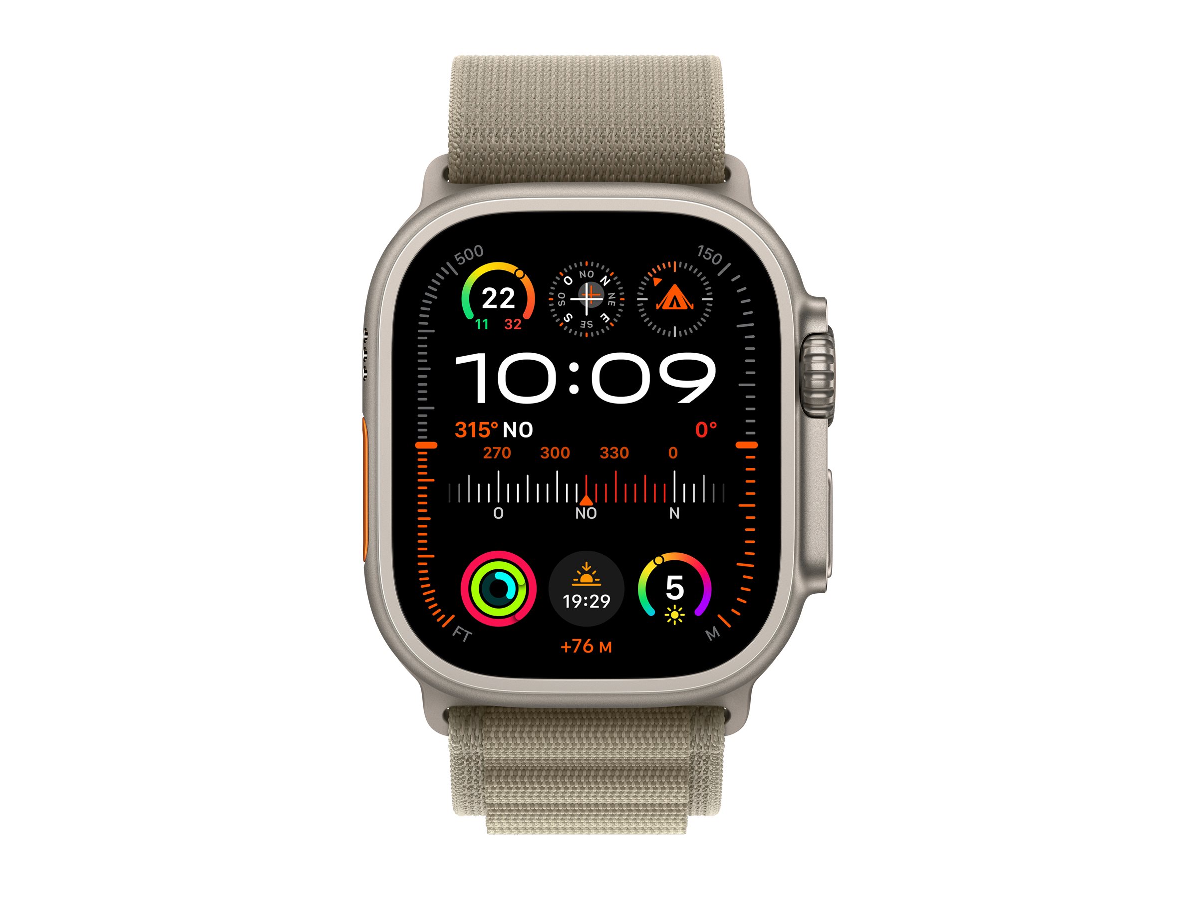 Apple Watch Ultra 2 - 49 mm - titane - montre intelligente avec Boucle Alpine - textile - olive - taille du bracelet : M - 64 Go - Wi-Fi, LTE, UWB, Bluetooth - 4G - 61.4 g - MREY3NF/A - Montres intelligentes