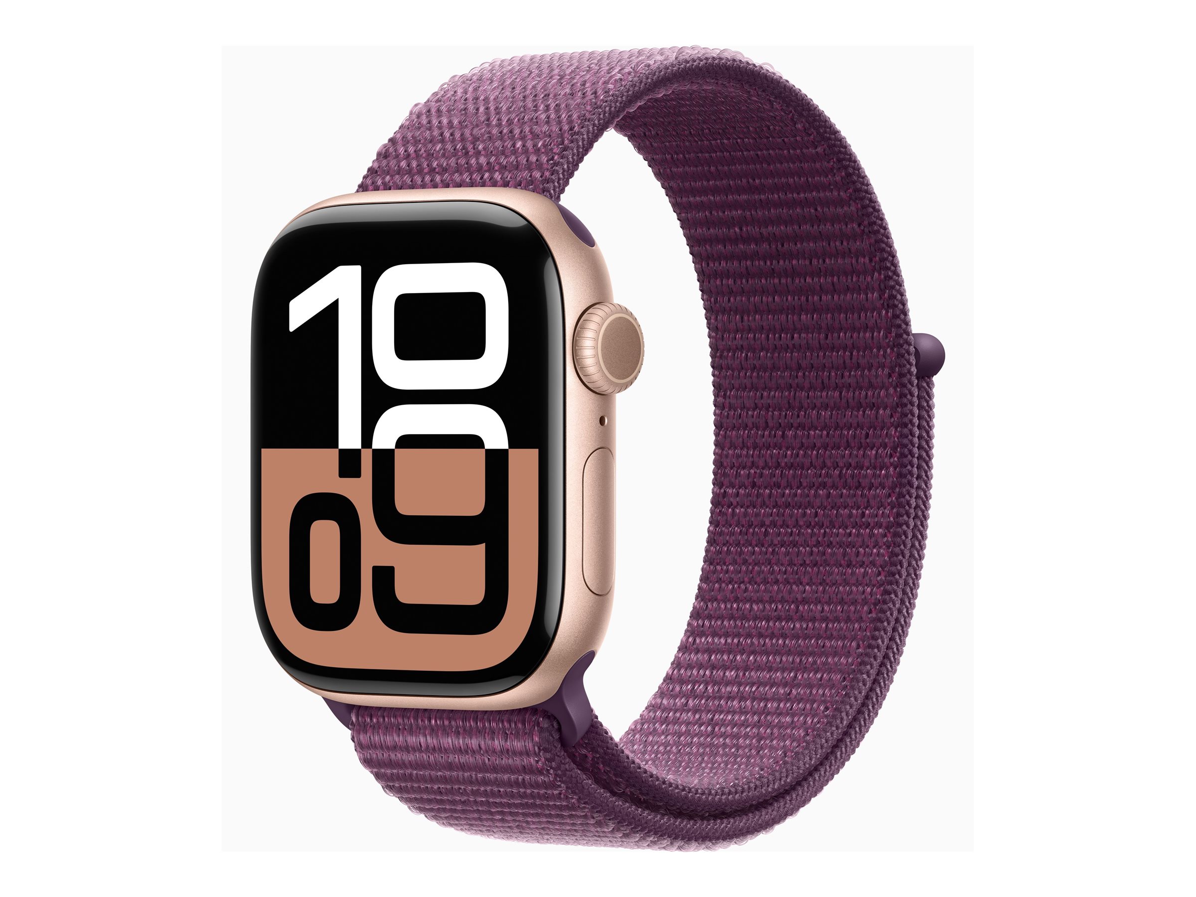 Apple Watch Series 10 (GPS) - 42 mm - aluminium rose or - montre intelligente avec boucle sport - deux couches de matières textiles tissées - lie-de-vin - taille du poignet : 130-200 mm - 64 Go - Wi-Fi 4, UWB, Bluetooth - 30 g - MWWK3QF/A - Montres intelligentes