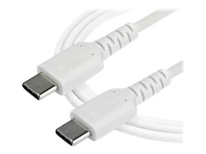 StarTech.com Câble de Chargement USB-C 1m - Cordon de Chargement USB 2.0 Type C vers USB-C pour PC Portable - Gaine TPE Fibre Aramide M/M 60W Blanc - Samsung S10 S20 iPad Pro MS Surface (RUSB2CC1MW) - Câble USB - 24 pin USB-C (M) droit pour 24 pin USB-C (M) droit - Thunderbolt 3 / USB 2.0 - 1 m - blanc - RUSB2CC1MW - Câbles USB