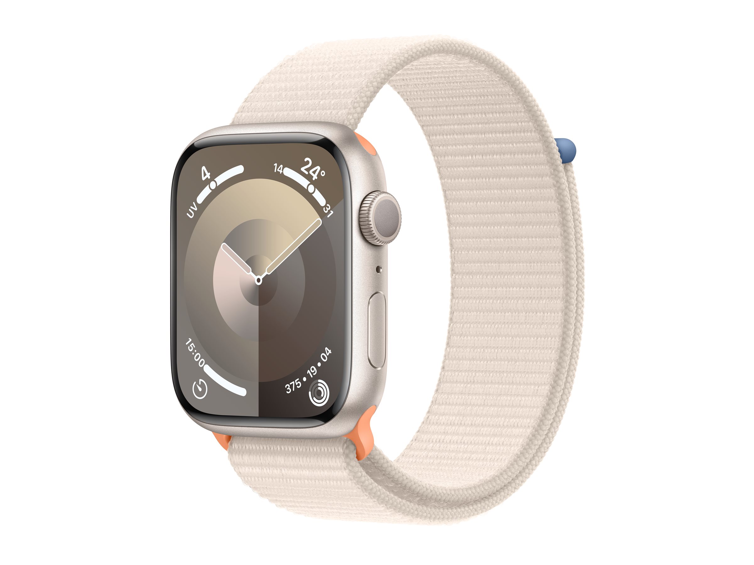 Apple Watch Series 9 (GPS) - 45 mm - aluminium droit - montre intelligente avec boucle sport - deux couches de matières textiles tissées - droit - 64 Go - Wi-Fi, UWB, Bluetooth - 38.7 g - MR983QF/A - Montres intelligentes