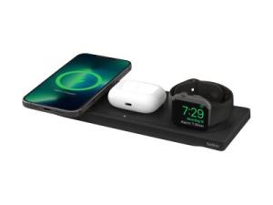 Belkin BoostCharge Pro 3-in-1 - Plot de charge sans fil - Fast Charge - noir - pour Apple AirPods; AirPods Pro; iPhone 12, 13; Watch - WIZ016vfBK - Adaptateurs électriques et chargeurs