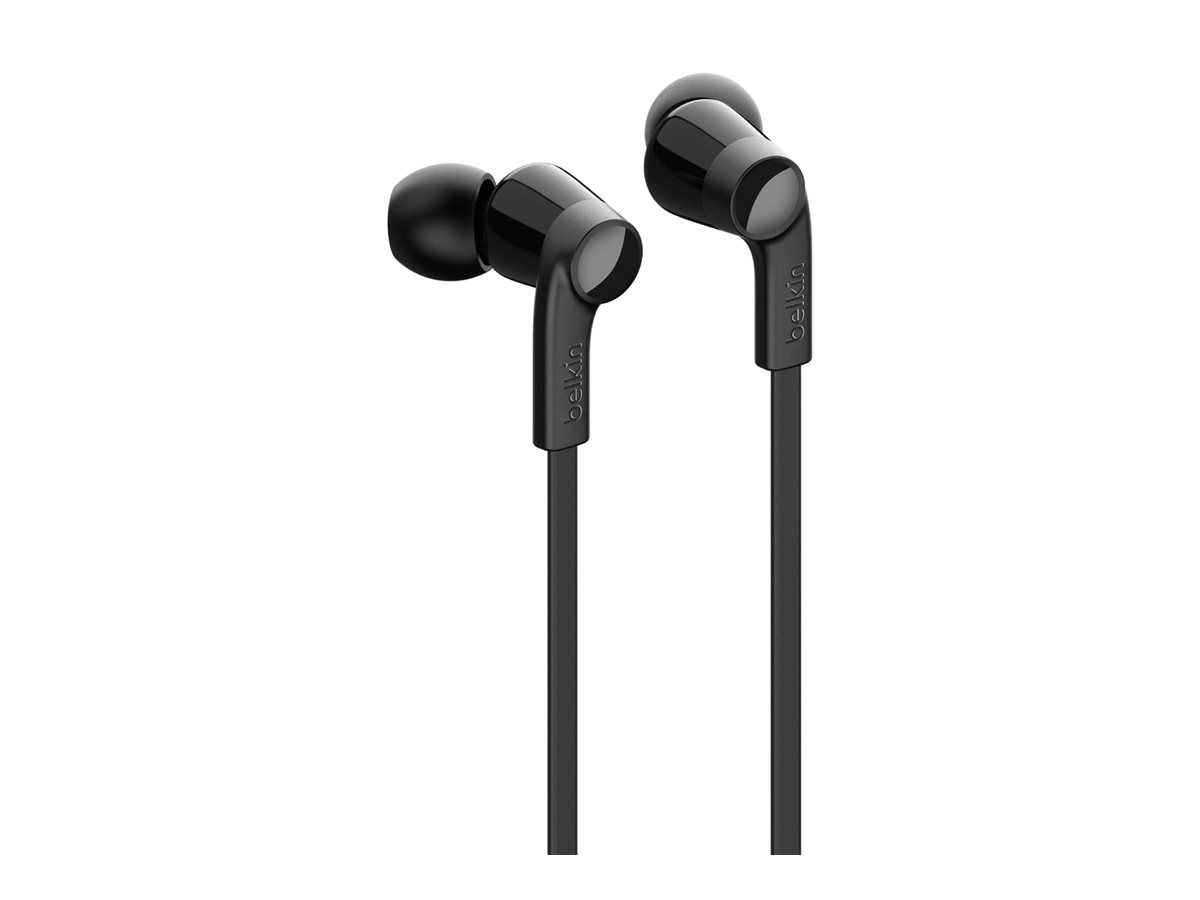 Belkin ROCKSTAR - Écouteurs avec micro - intra-auriculaire - filaire - Lightning - isolation acoustique - noir - pour Apple 10.5-inch iPad Pro; iPad mini 4; iPhone 7, 7 Plus, 8, 8 Plus, X, XR, XS, XS Max - G3H0001btBLK - Écouteurs