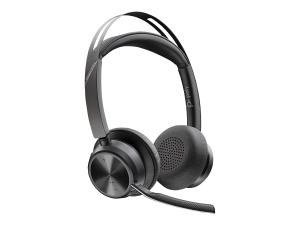 Poly Voyager Focus 2 - Micro-casque - sur-oreille - Bluetooth - sans fil, filaire - Suppresseur de bruit actif - USB-C via un adaptateur Bluetooth - noir - 77Y89AA - Écouteurs