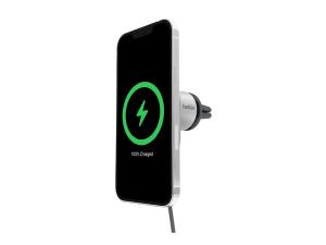 Belkin - Support de chargement sans fil de voiture - magnétique avec Qi2 + adaptateur d'alimentation de voiture - 15 Watt - Fast Charge - gris - WIC008BTGR-V2 - Batteries et adaptateurs d'alimentation pour téléphone cellulaire