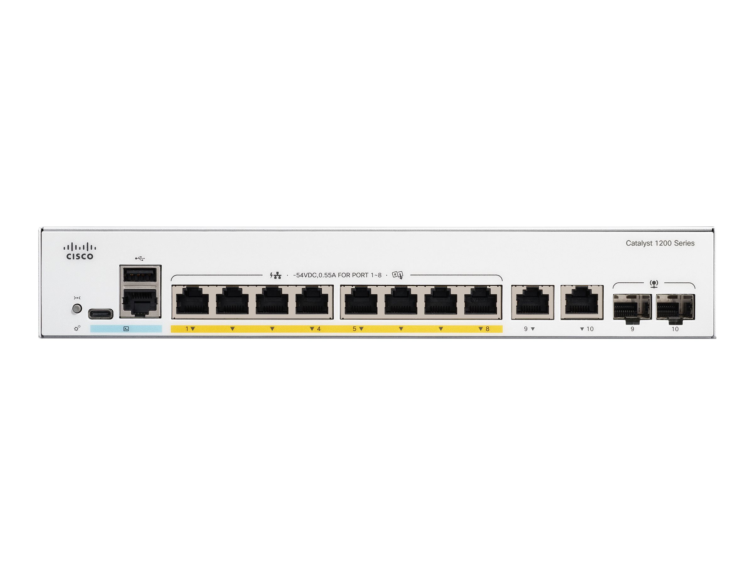 Cisco Catalyst 1200-8FP-2G - Commutateur - C3 - intelligent - 8 x 10/100/1000 (PoE+) + 2 x combinaison Gigabit SFP/RJ-45 - Montable sur rack - PoE+ (120 W) - C1200-8FP-2G - Concentrateurs et commutateurs gigabit