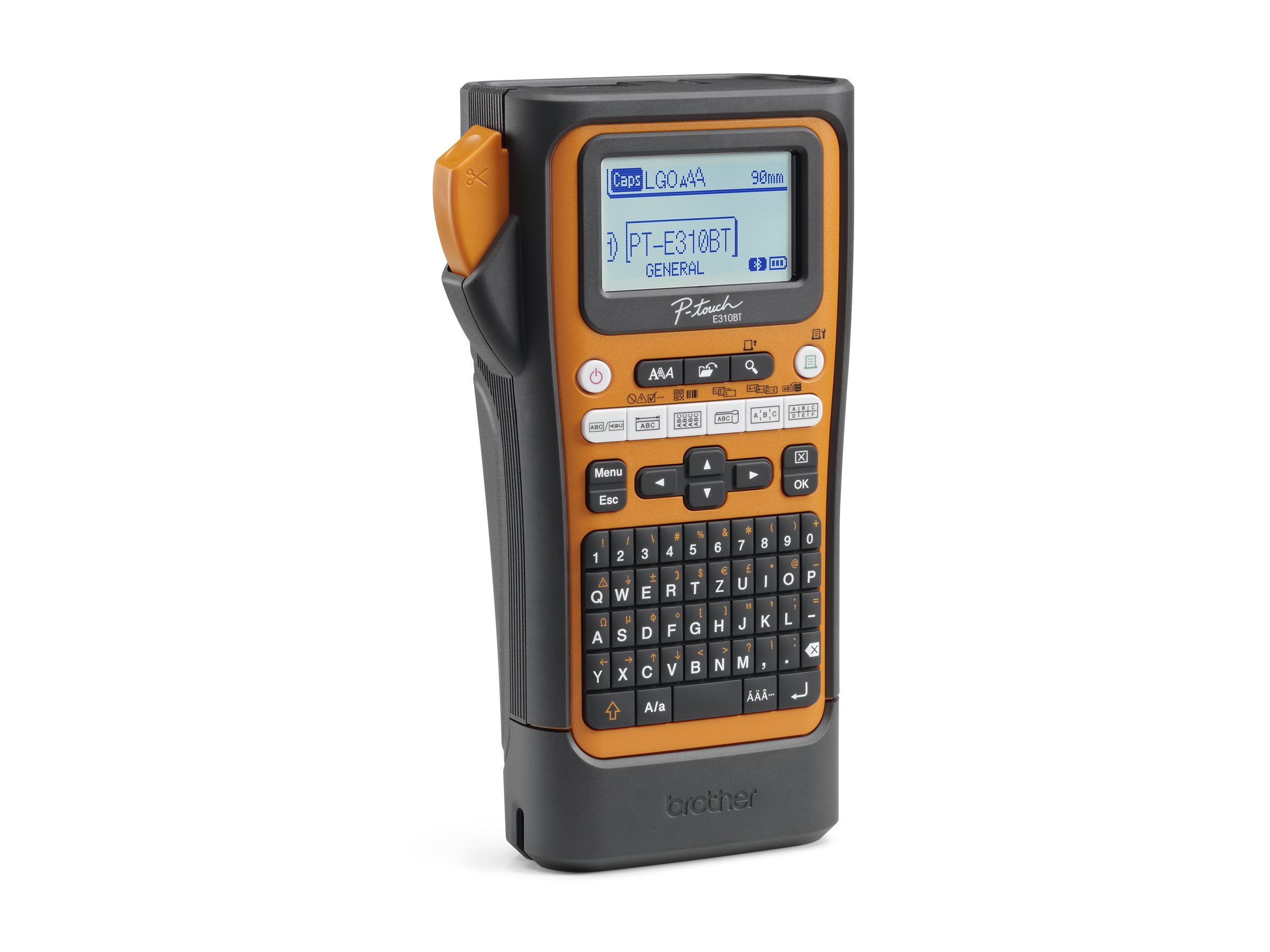 Brother P-Touch PT-E310BTVP - Étiqueteuse - Noir et blanc - transfert thermique - Rouleau (1,8 cm) - 180 dpi - jusqu'à 20 mm/sec - USB 3.0, Bluetooth 5.0 - outil de coupe - aperçu avant impression, impression miroir - noir, orange - PTE310BTVPYP1 - Imprimantes thermiques