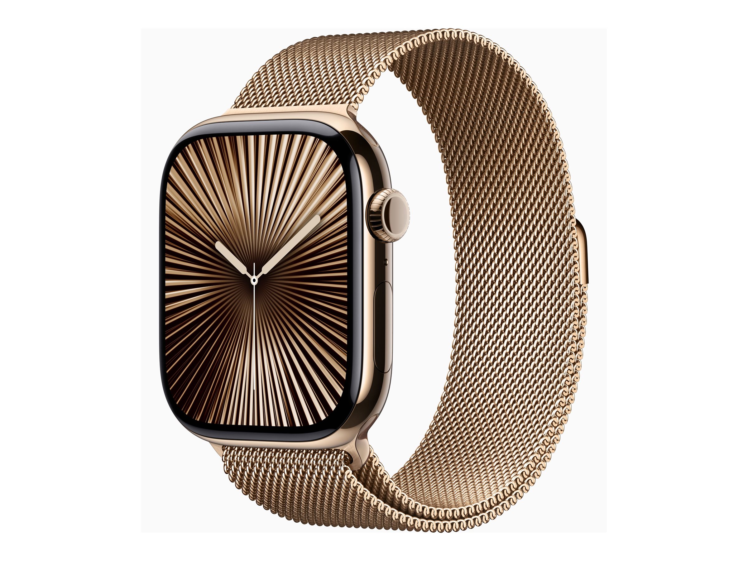 Apple Watch Series 10 (GPS + Cellular) - 46 mm - titane doré - montre intelligente avec boucle milanaise - maille en acier inox - or - taille du bracelet : S/M - 64 Go - LTE, Wi-Fi 4, UWB, Bluetooth - 4G - 41.7 g - MC7T4QF/A - Montres intelligentes