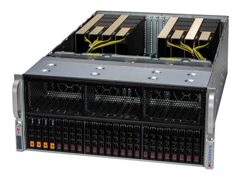 Supermicro GPU SuperServer 421GE-TNRT3 - Serveur - Montable sur rack - 4U - pas de processeur jusqu'à - RAM 0 Go - SATA/NVMe - hot-swap 2.5" baie(s) - aucun disque dur - Gigabit Ethernet, 10 Gigabit Ethernet, 5 Gigabit Ethernet, 2.5 Gigabit Ethernet - moniteur : aucun - avant noir, corps argenté - SYS-421GE-TNRT3 - Serveurs rack