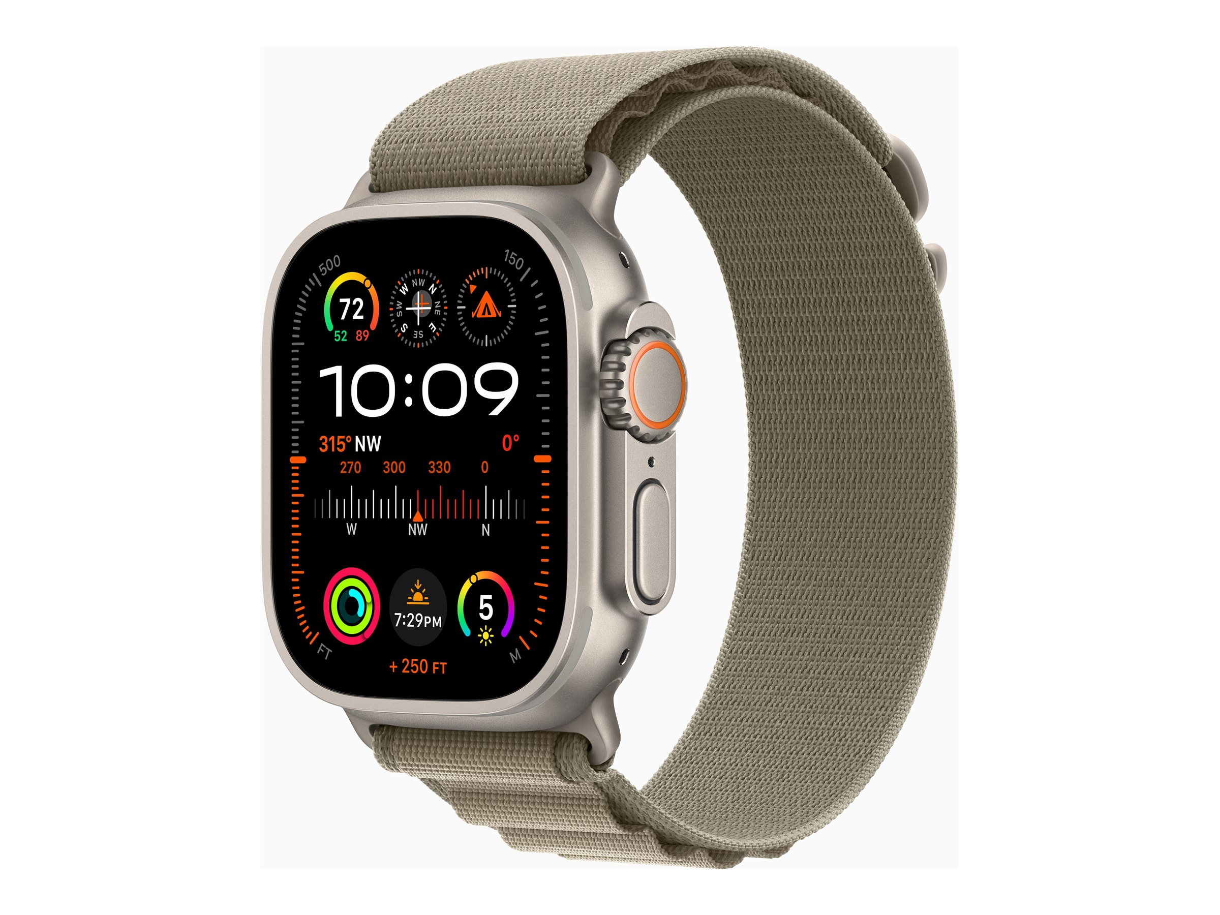 Apple Watch Ultra 2 - 49 mm - titane - montre intelligente avec Boucle Alpine - textile - olive - taille du bracelet : M - 64 Go - Wi-Fi, LTE, UWB, Bluetooth - 4G - 61.4 g - MREY3NF/A - Montres intelligentes