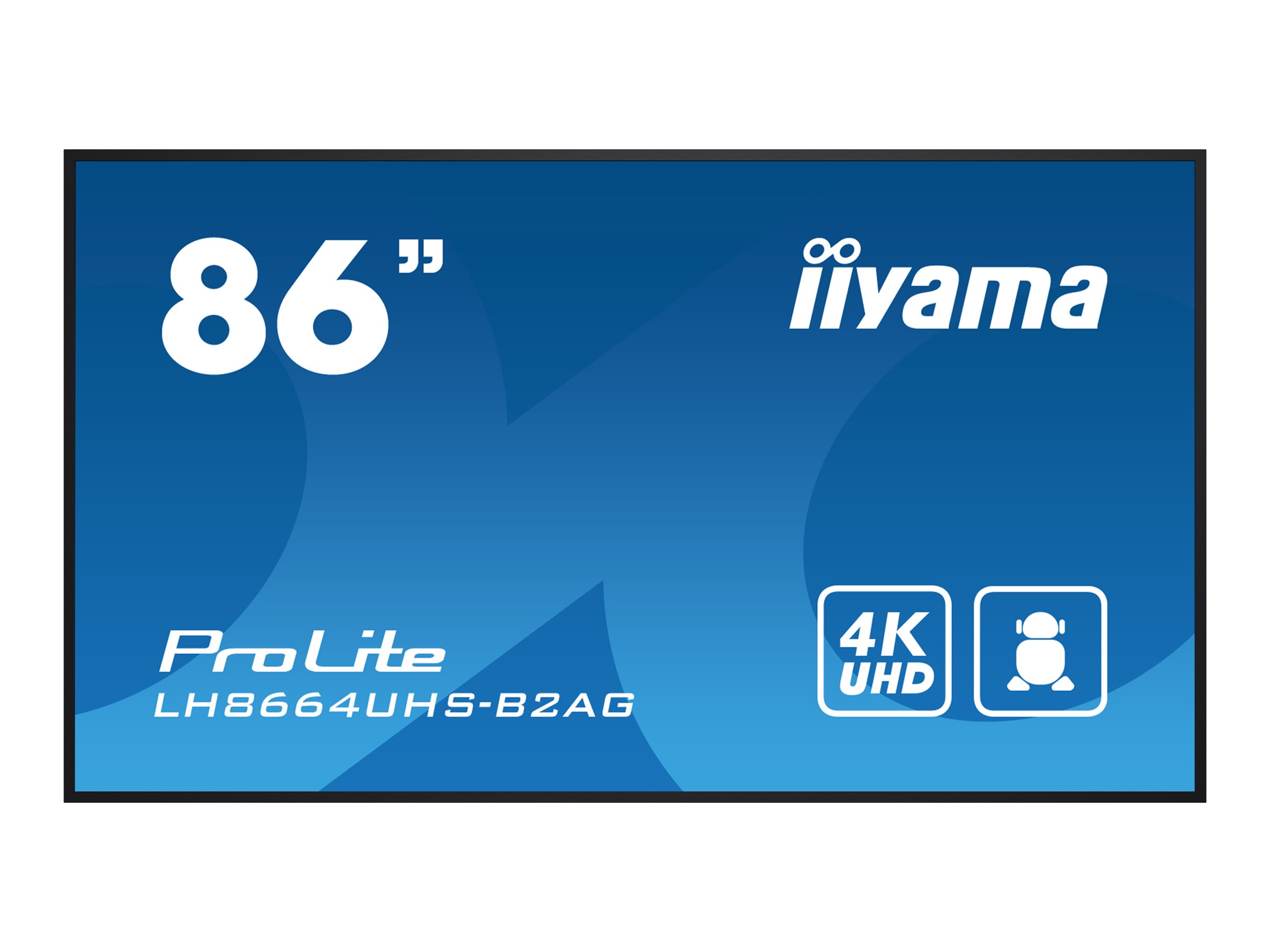 iiyama ProLite LH8664UHS-B2AG - Classe de diagonale 86" (85.6" visualisable) écran LCD rétro-éclairé par LED - signalisation numérique - avec lecteur multimédia SoC intégré - Android - 4K UHD (2160p) 3840 x 2160 - noir - LH8664UHS-B2AG - Écrans de signalisation numérique