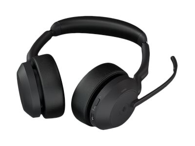 Jabra Evolve2 55 MS Stereo - Micro-casque - sur-oreille - Bluetooth - sans fil - Suppresseur de bruit actif - USB-A - noir - certifié Zoom, Certifié pour Microsoft Teams, Cisco Webex Certified, Optimisé pour la CU, Certifié Alcatel-Lucent, Certifié Avaya, Certifié Unify, Certifié MFi, Certifié Google Meet, Certifié Amazon Chime, Certifié Google Fast Pair - 25599-999-999 - Écouteurs