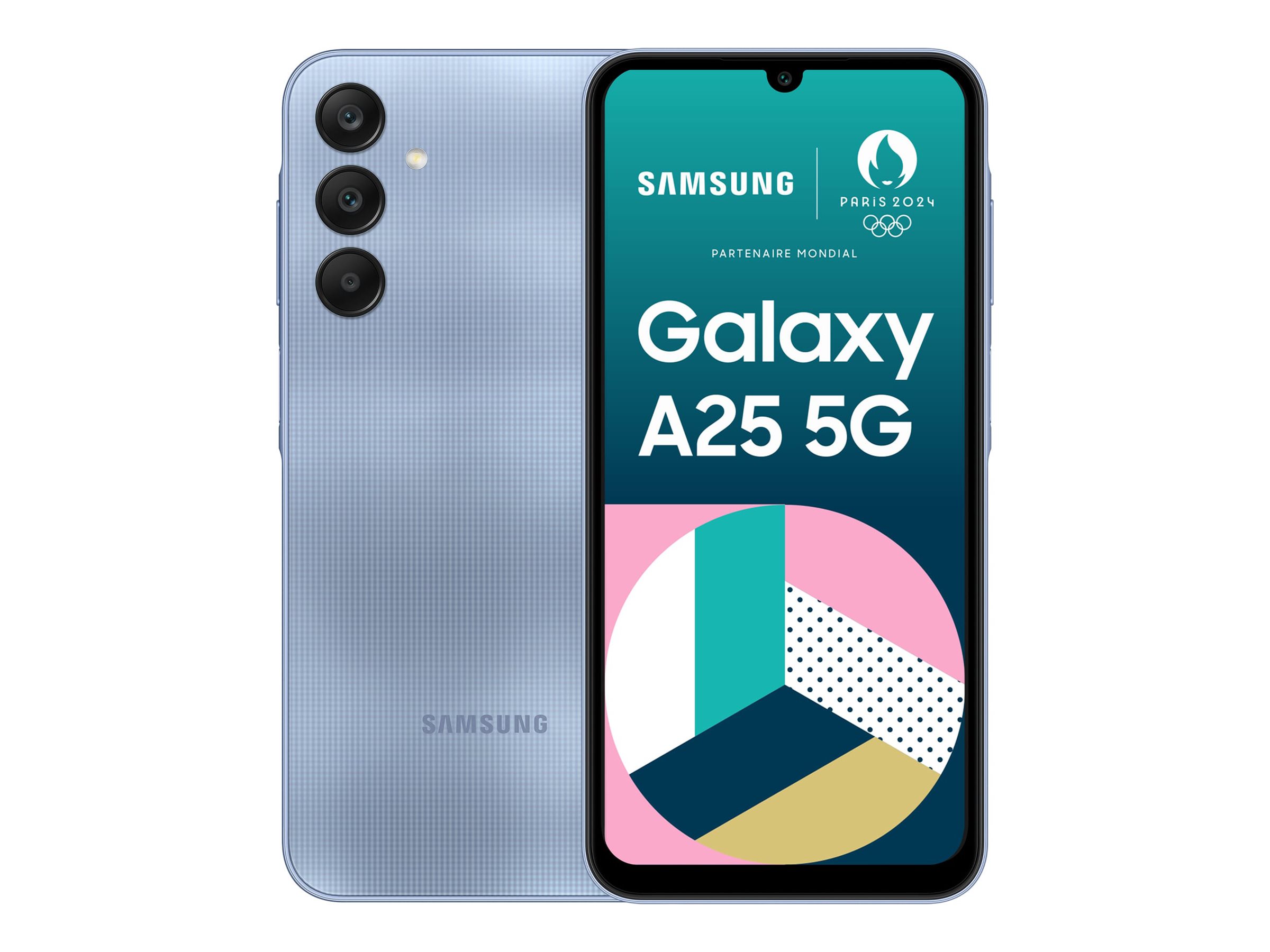 Samsung Galaxy A25 - 5G smartphone - double SIM - RAM 8 Go / Mémoire interne 256 Go - microSD slot - écran OEL - 6.5" - 2340 x 1080 pixels (120 Hz) - 3 x caméras arrière 50 MP, 8 MP, 2 MP - front camera 13 MP - bleu - SM-A256BZBHEUB - Smartphones 5G