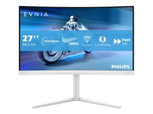 Philips Evnia 5000 27M2C5501 - Écran LED - jeux - incurvé - 27" - 2560 x 1440 QHD @ 180 Hz - Fast VA - 5000:1 - HDR10 - 0.5 ms - 2xHDMI, DisplayPort - blanc - 27M2C5501/00 - Écrans d'ordinateur