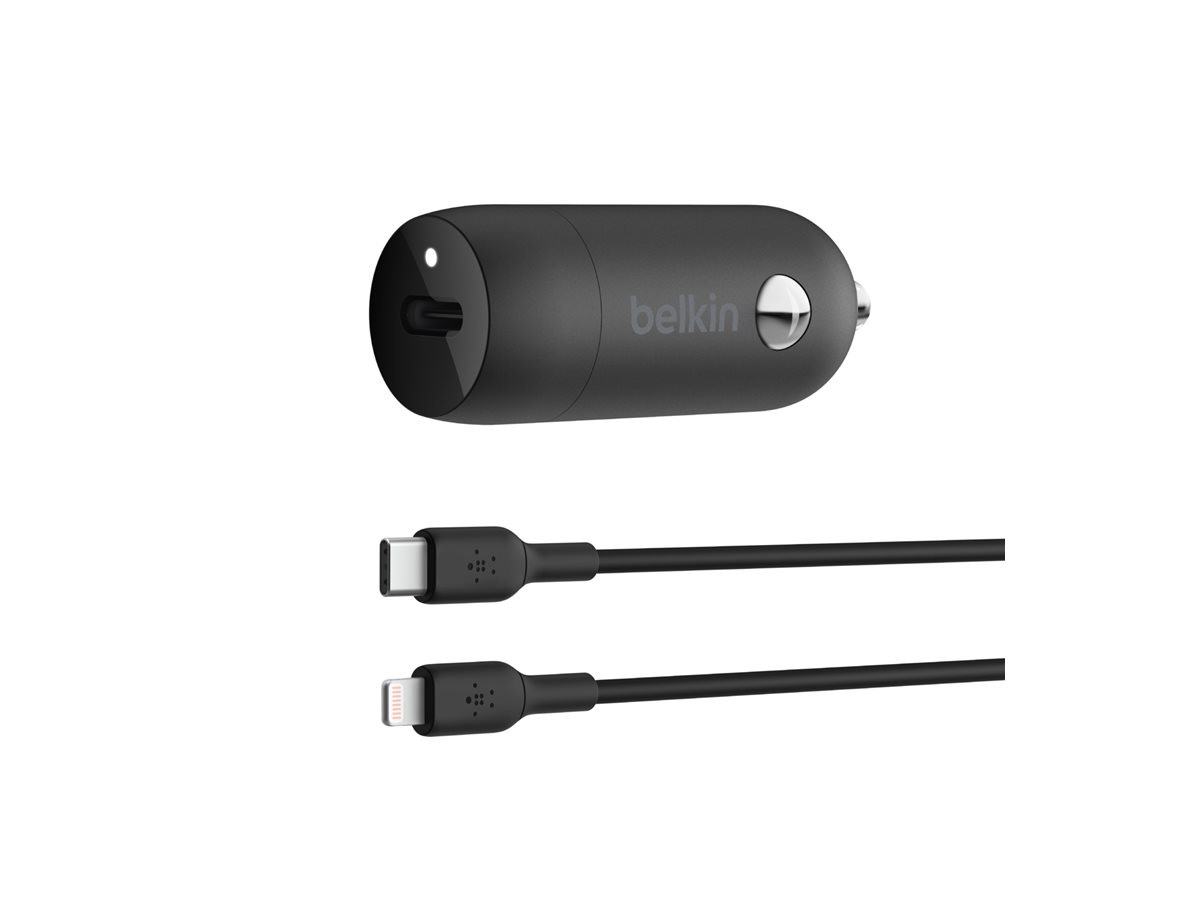 Belkin BOOST CHARGE - Adaptateur d'alimentation pour voiture - 30 Watt - 3 A - Fast Charge, Power Delivery 3.1 (24 pin USB-C) - noir - CCA004BT1MBK-B5 - Batteries et adaptateurs d'alimentation pour téléphone cellulaire