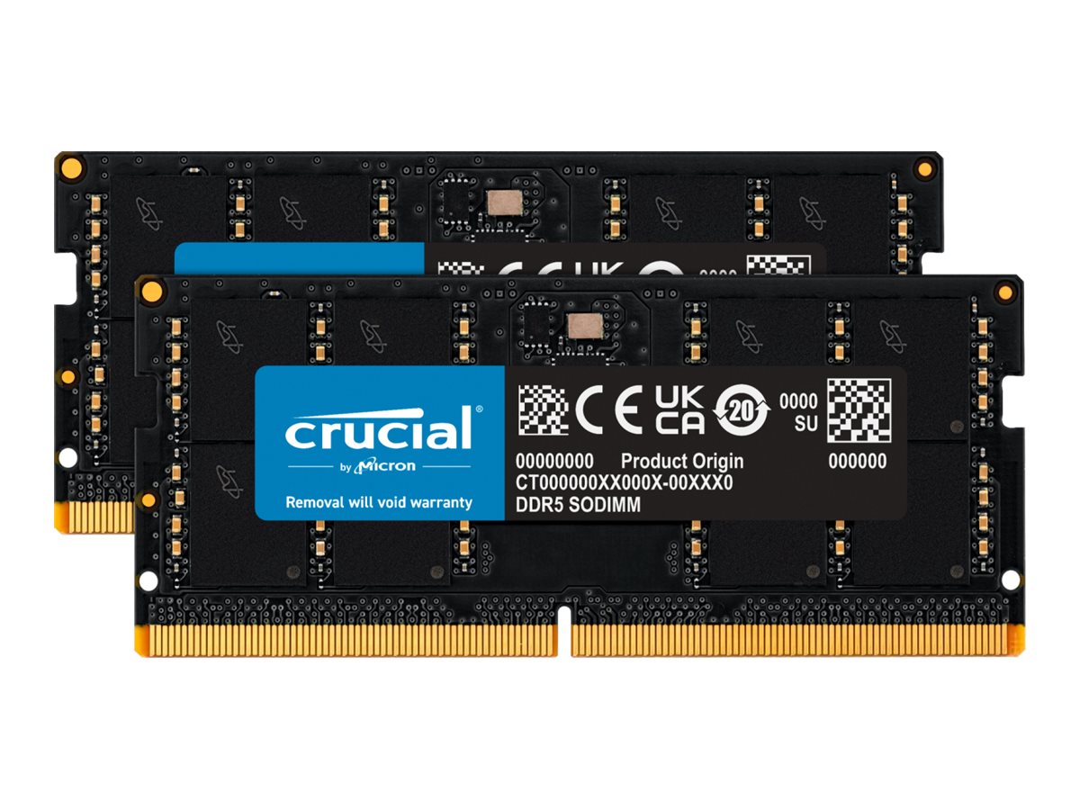 Crucial - DDR5 - kit - 96 Go: 2 x 48 Go - SO DIMM 262 broches - 5600 MHz / PC5-44800 - CL46 - 1.1 V - on-die ECC - noir - CT2K48G56C46S5 - Mémoire pour ordinateur portable