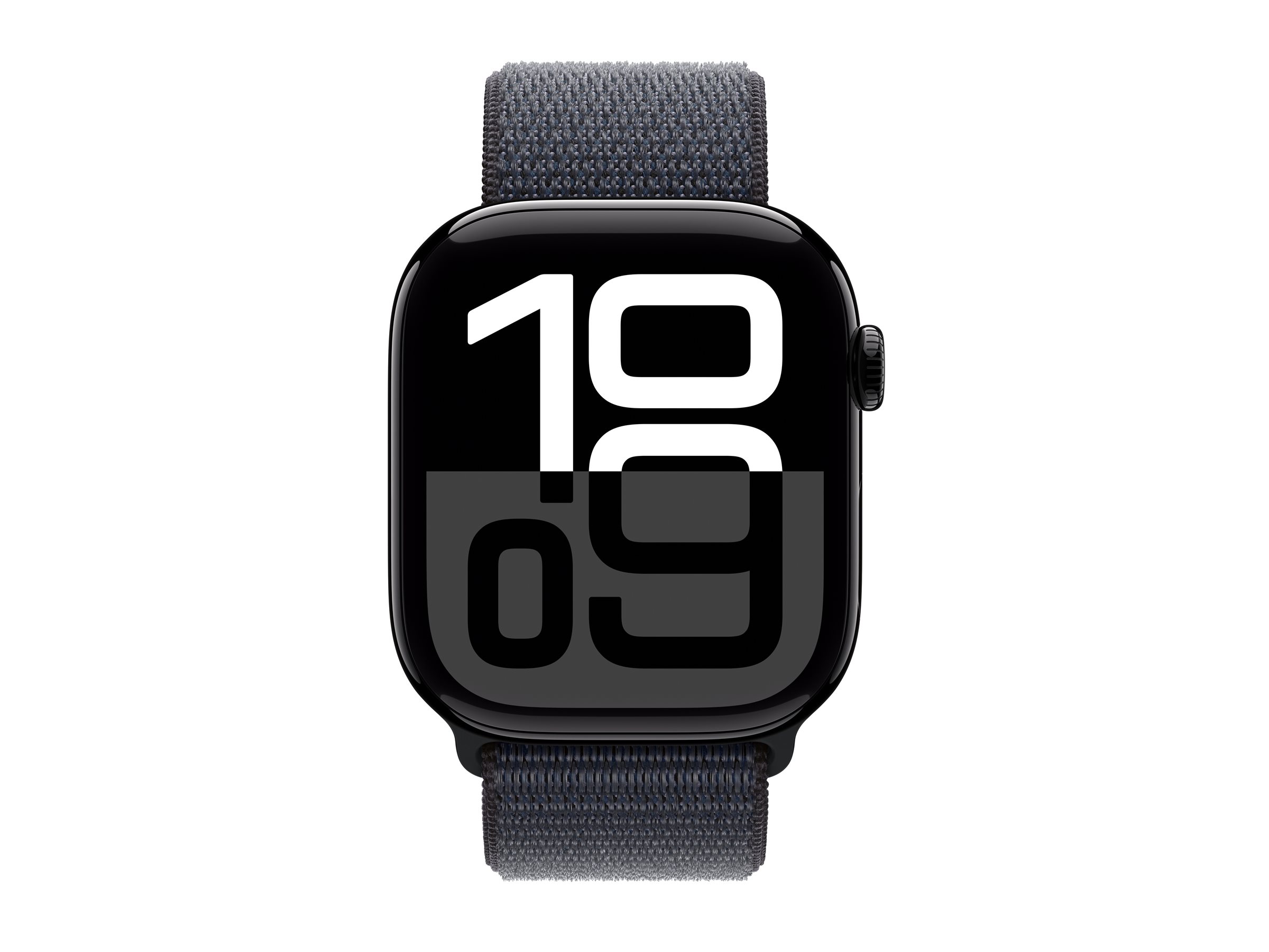 Apple Watch Series 10 (GPS) - 46 mm - aluminium noir jais - montre intelligente avec boucle sport - deux couches de matières textiles tissées - encre - taille du poignet : 130-200 mm - 64 Go - Wi-Fi 4, UWB, Bluetooth - 36.4 g - MWWR3QF/A - Montres intelligentes