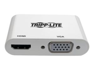 Tripp Lite USB 3.1 Gen 1 USB-C to HDMI/VGA 4K Adapter (M/2xF), Thunderbolt 3 Compatible, 4K @30Hz - Adaptateur vidéo - 24 pin USB-C mâle pour 15 pin D-Sub (DB-15), HDMI femelle - 15.24 cm - blanc - support 4K - U444-06N-HV4K - Câbles vidéo