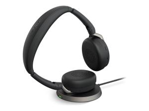 Jabra Evolve2 65 Flex MS Stereo - Micro-casque - sur-oreille - Bluetooth - sans fil - Suppresseur de bruit actif - USB-C - noir - avec socle de recharge sans fil - Certifié pour Microsoft Teams - 26699-999-889 - Écouteurs