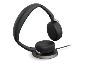 Jabra Evolve2 65 Flex MS Stereo - Micro-casque - sur-oreille - Bluetooth - sans fil - Suppresseur de bruit actif - USB-A - noir - avec socle de recharge sans fil - Certifié pour Microsoft Teams - 26699-999-989 - Écouteurs