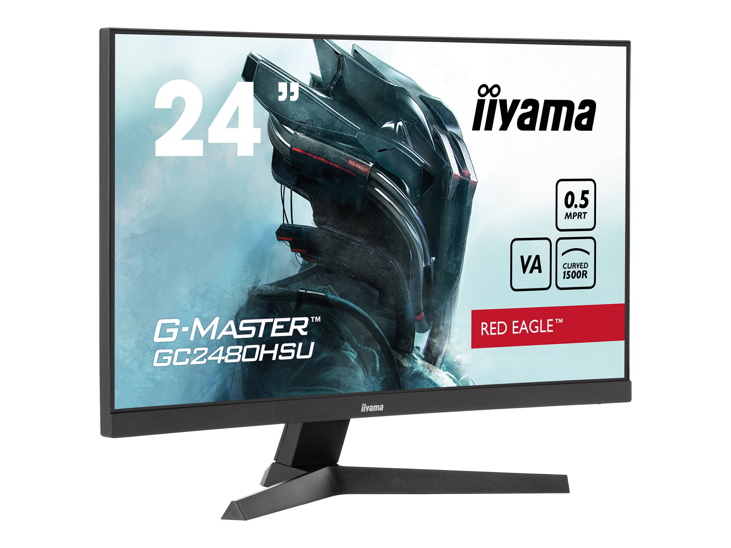 iiyama G-MASTER Red Eagle GC2480HSU-B1 - Écran LED - jeux - incurvé - 24" (23.6" visualisable) - 1920 x 1080 Full HD (1080p) @ 180 Hz - VA - 300 cd/m² - 3000:1 - 0.5 ms - 2xHDMI, DisplayPort - haut-parleurs - noir, mat - GC2480HSU-B1 - Écrans d'ordinateur