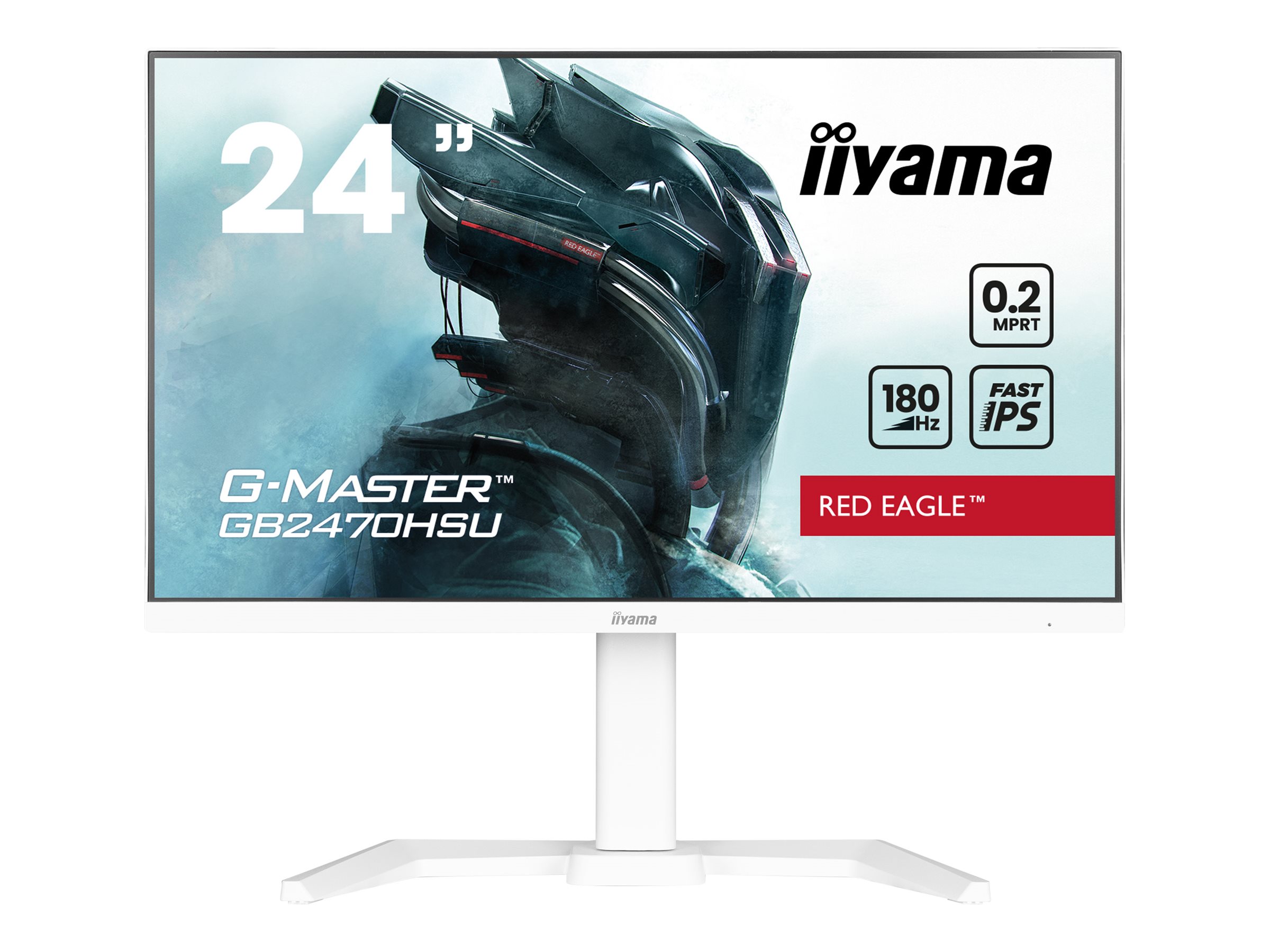 iiyama G-MASTER Red Eagle GB2470HSU-W6 - Écran LED - jeux - 24" (23.8" visualisable) - 1920 x 1080 Full HD (1080p) @ 180 Hz - Fast IPS - 300 cd/m² - 1000:1 - 0.2 ms - HDMI, DisplayPort - haut-parleurs - blanc, mat - GB2470HSU-W6 - Écrans d'ordinateur