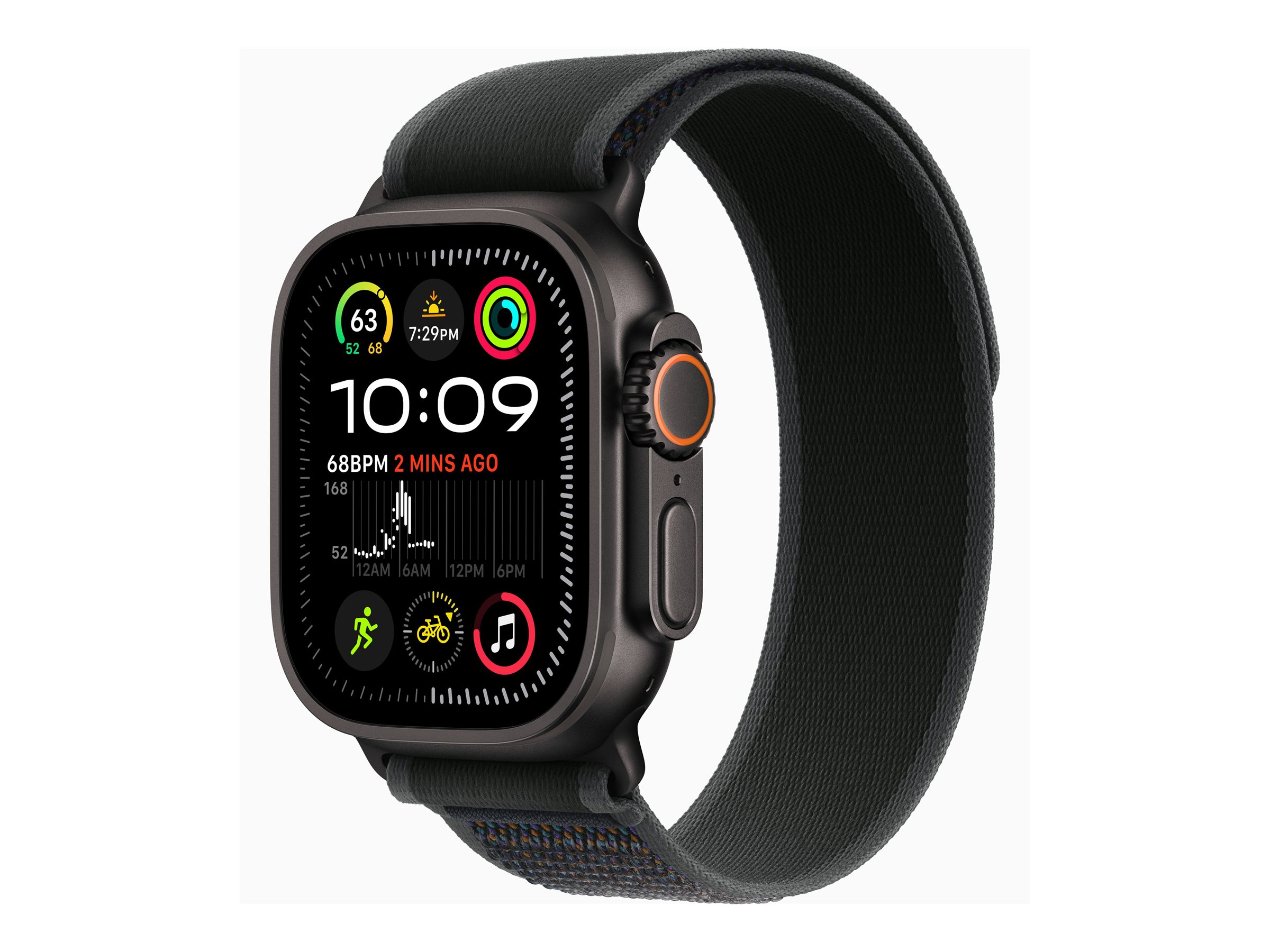 Apple Watch Ultra 2 - 49 mm - titane noir - montre intelligente avec Boucle Trail - tissage en nylon - noir - taille du bracelet : S/M - 64 Go - LTE, Wi-Fi 4, UWB, Bluetooth - 4G - 61.8 g - MX4U3NF/A - Montres intelligentes