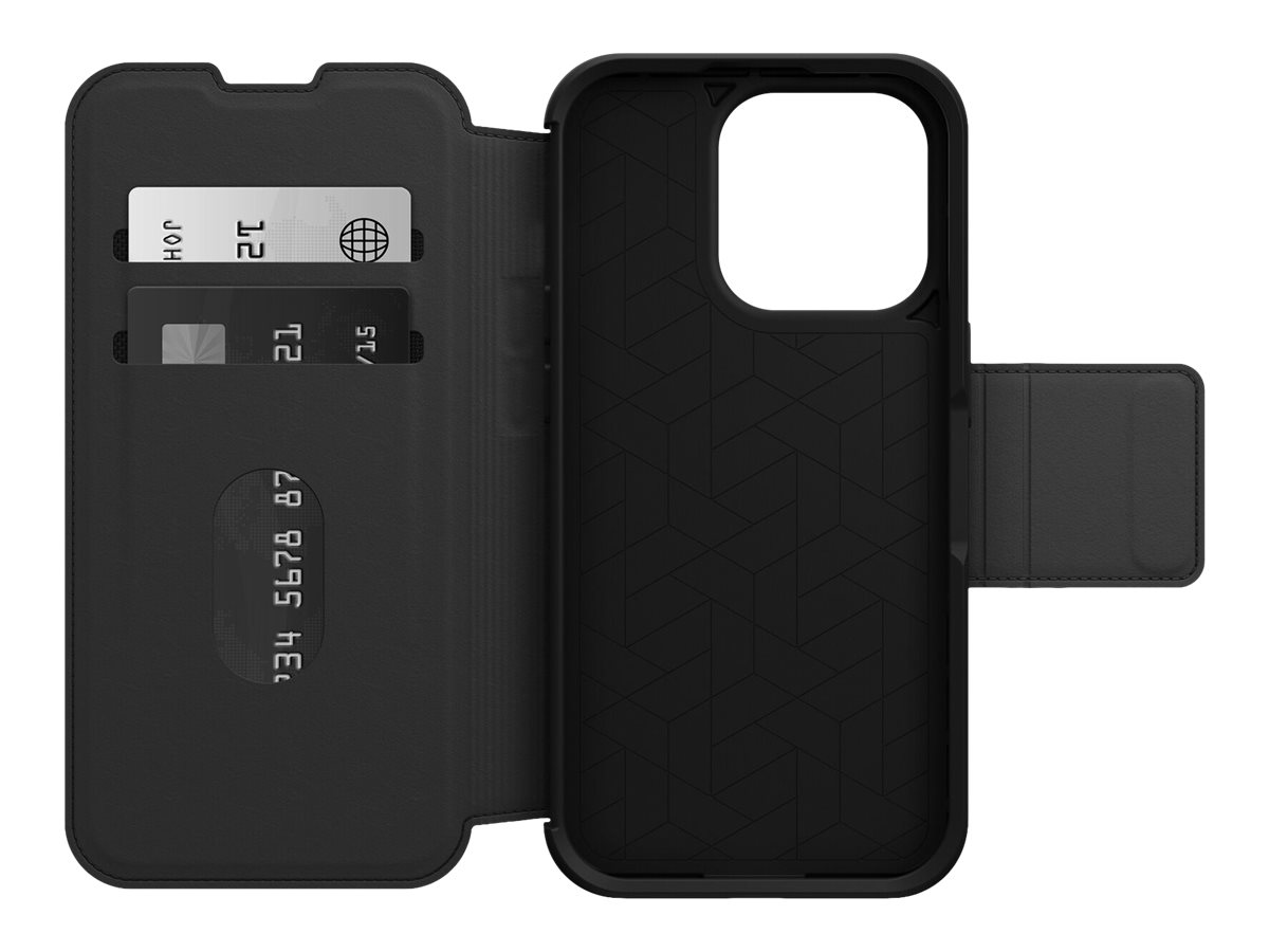 OtterBox Strada Series - Étui à rabat pour téléphone portable - compatibilité avec MagSafe - cuir, polycarbonate, loquet métallique - noir ombré - pour Apple iPhone 14 Pro - 77-88566 - Coques et étuis pour téléphone portable