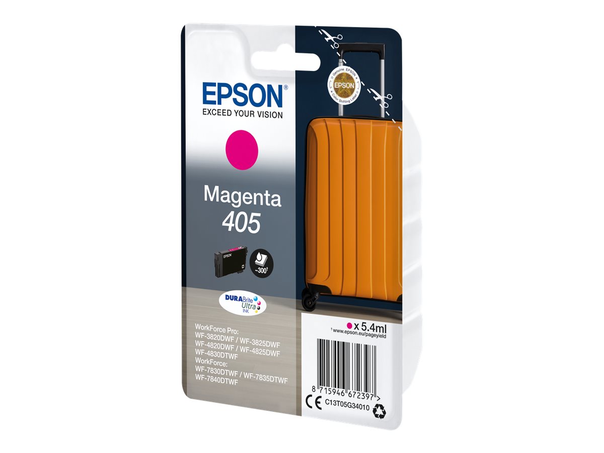 Epson 405 - 5.4 ml - magenta - original - emballage coque avec alarme radioélectrique/ acoustique - cartouche d'encre - pour WorkForce WF-7310, 7830, 7835, 7840; WorkForce Pro WF-3820, 3825, 4820, 4825, 4830 - C13T05G34020 - Cartouches d'imprimante