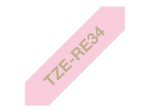 Brother TZe-RE34 - Or sur rose - Rouleau (1,2 cm x 4 m) 1 cassette(s) bande de ruban - pour Brother PT-D600, H110; P-Touch PT-E310; P-Touch Cube PT-P300; P-Touch Embellish PT-D215 - TZERE34 - Rouleaux de papier