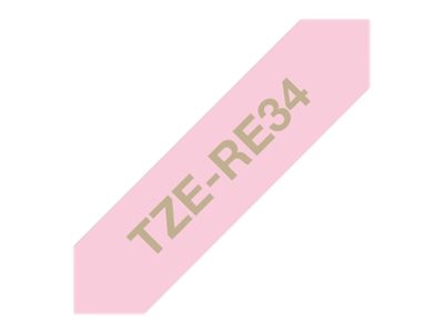 Brother TZe-RE34 - Or sur rose - Rouleau (1,2 cm x 4 m) 1 cassette(s) bande de ruban - pour Brother PT-D600, H110; P-Touch PT-E310; P-Touch Cube PT-P300; P-Touch Embellish PT-D215 - TZERE34 - Rouleaux de papier