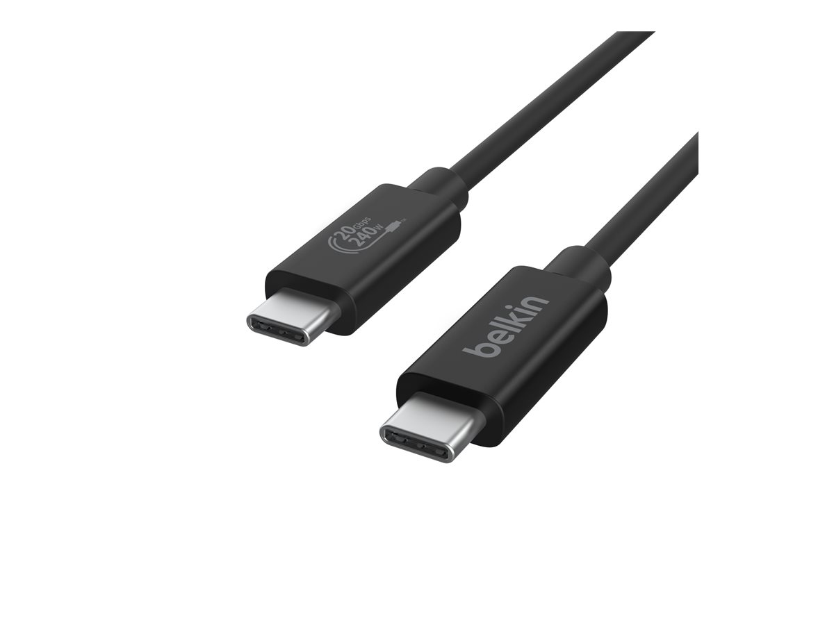 Belkin CONNECT - Câble USB - 24 pin USB-C (M) pour 24 pin USB-C (M) - USB 2.0 / USB 3.0 / USB 3.2 / USB 4.0 /Thunderbolt 3 / Thunderbolt 4 - 2 m - prise en charge UHD 4K60Hz, Alimentation USB (240 W) - INZ004bt2MBK - Câbles USB