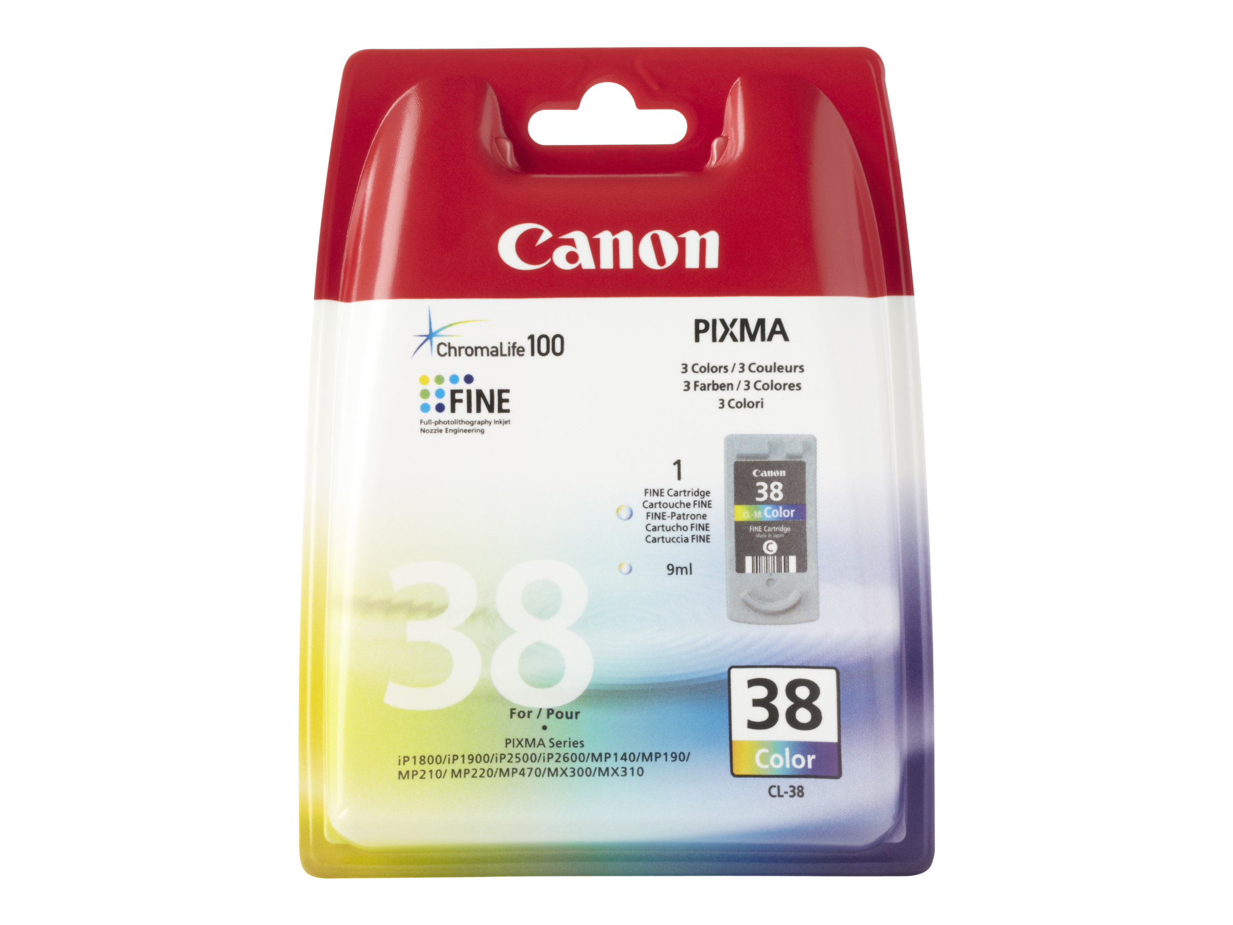 Canon CL-38 - 9 ml - couleur (cyan, magenta, jaune) - original - cartouche d'encre - pour PIXMA iP1800, iP1900, iP2500, iP2600, MP140, MP190, MP210, MP220, MP470, MX300, MX310 - 2146B001 - Cartouches d'encre Canon