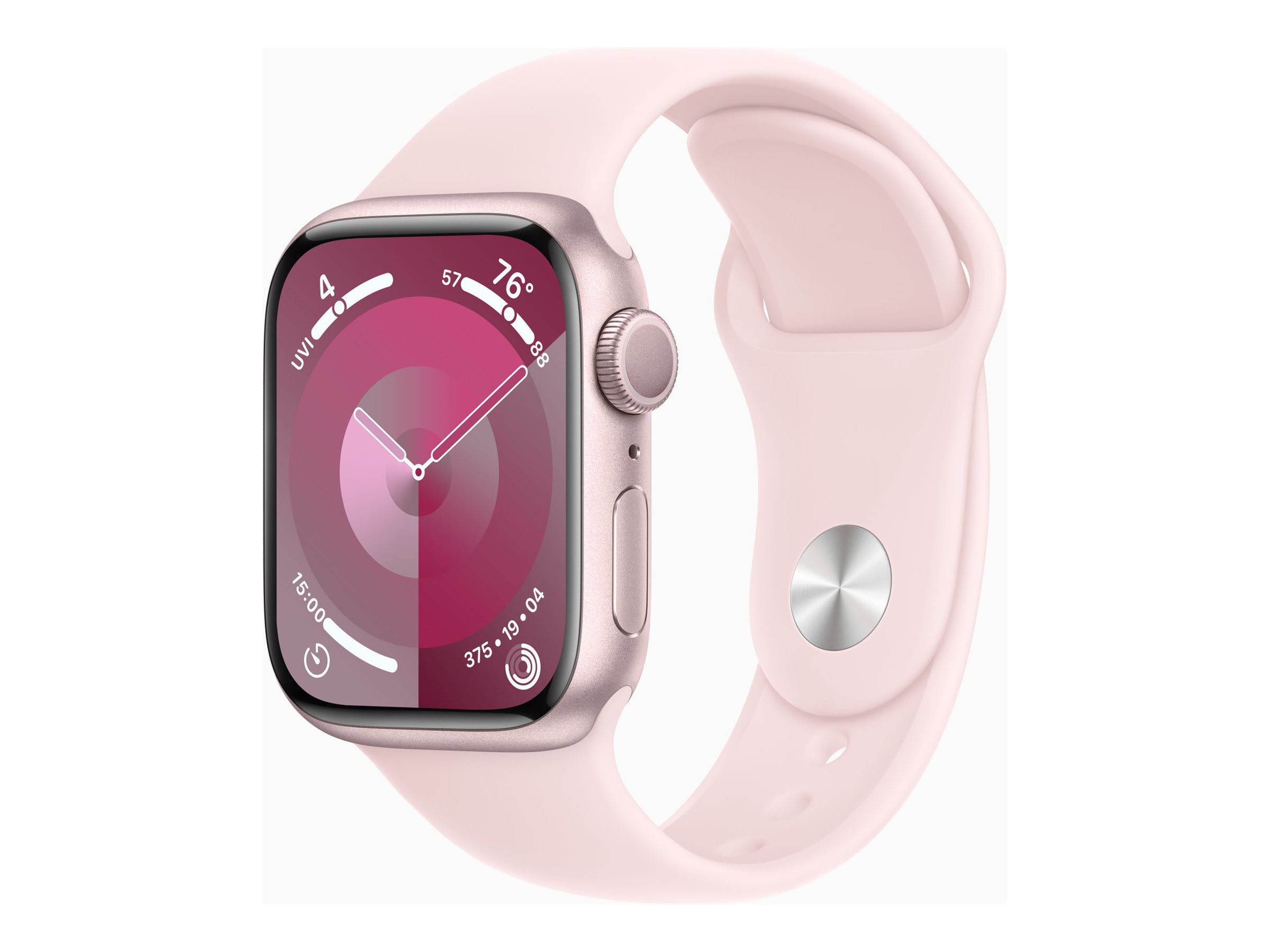 Apple Watch Series 9 (GPS) - 41 mm - aluminium rose - montre intelligente avec bande sport - fluoroélastomère - rose pâle - taille du bracelet : S/M - 64 Go - Wi-Fi, UWB, Bluetooth - 31.9 g - démo - 3M585F/A - Montres intelligentes