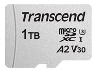 Transcend USD300S - Carte mémoire flash (adaptateur inclus(e)) - 1 To - A2 / Video Class V30 / UHS-I U3 / Class10 - microSDXC UHS-I U3 - TS1TUSD300S-A - Cartes flash