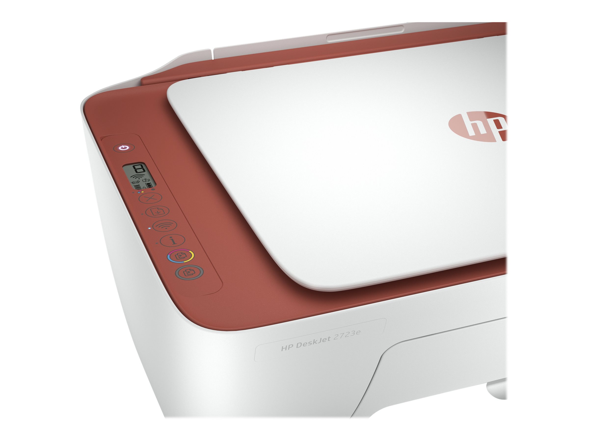 HP Deskjet 2723e All-in-One - Imprimante multifonctions - couleur - jet d'encre - 216 x 297 mm (original) - A4/Legal (support) - jusqu'à 6 ppm (copie) - jusqu'à 7.5 ppm (impression) - 60 feuilles - USB 2.0, Bluetooth, Wi-Fi(n) - terre cuite - Compatibilité HP Instant Ink - 26K70B#629 - Imprimantes multifonctions